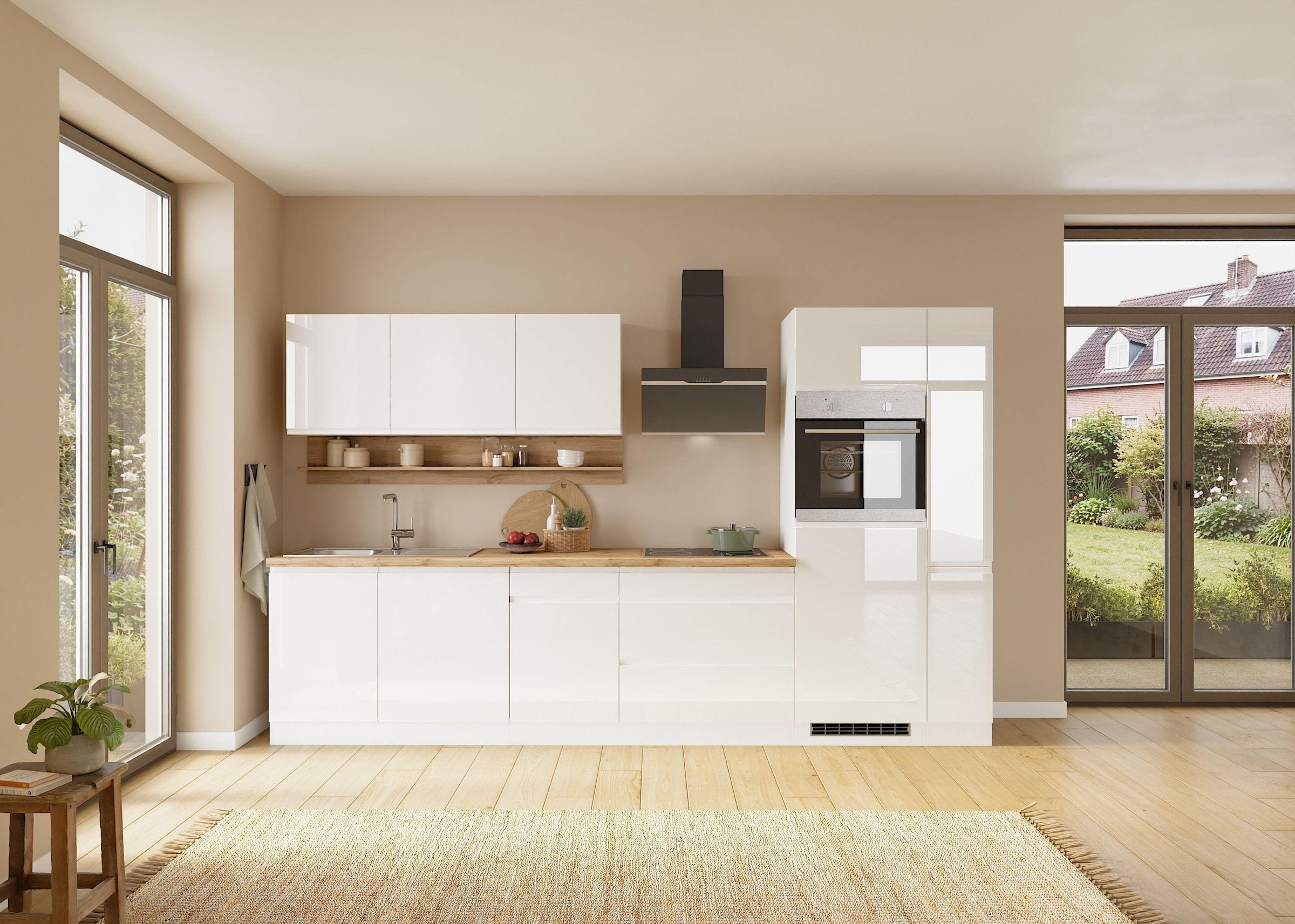 KOCHSTATION Kitchenette »KS-Virginia,neu in verbesserter Ausführung« plan de travail épaisseur 38 mm, rangement, fermeture douce,  largeur 330 cm, Soft-Close, sans appareils électriques