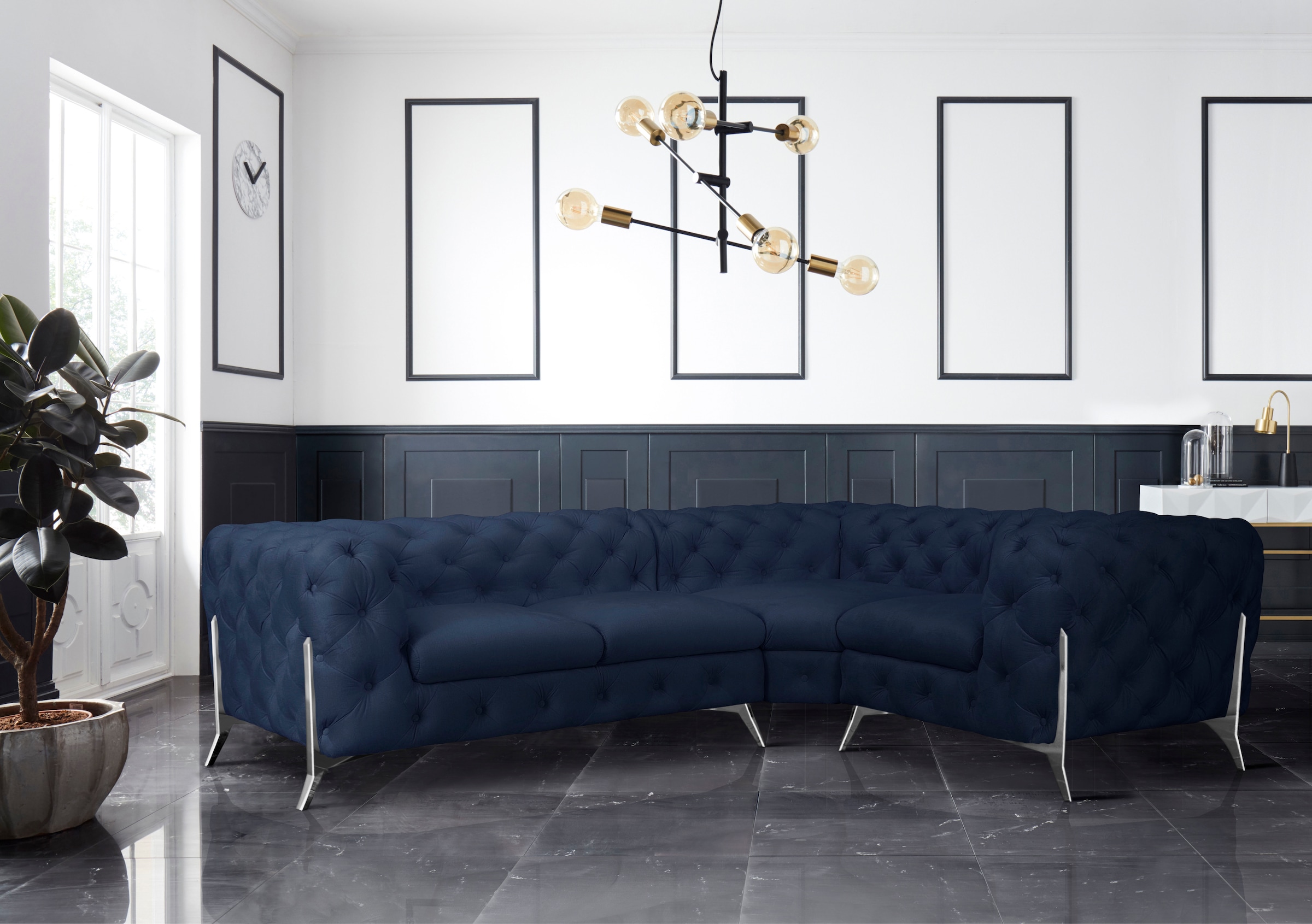 Leonique Chesterfield-Sofa »Amaury L-Form«, moderne Chersterfield-Optik, Breite 262 cm, Fussfarbe wählbar