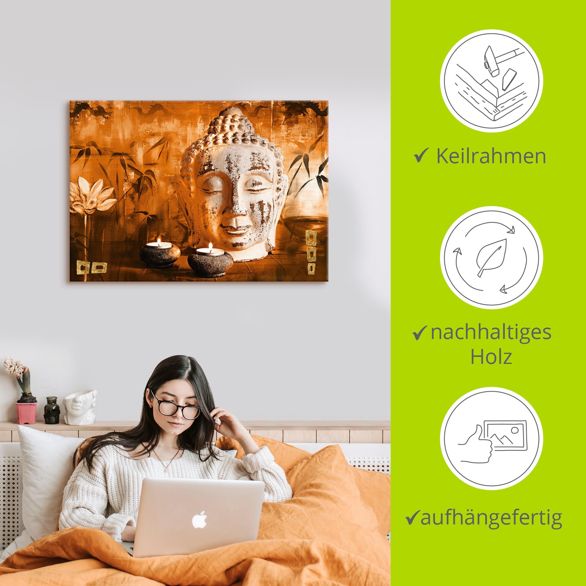 Artland Wandbild »Buddha mit Kerzen«, Religion, (1 St.), als Leinwandbild, Poster in verschied. Grössen