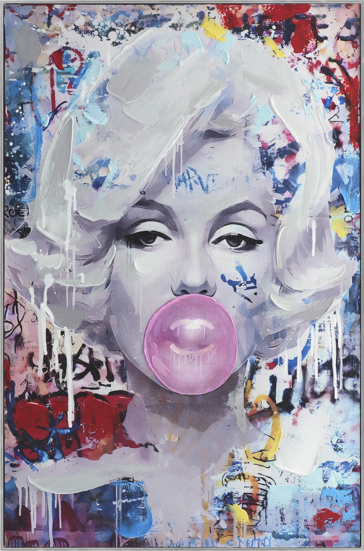 Image of Bönninghoff Ölgemälde "handarbeit gerahmt POP ART PORTRAIT 60x90 cm – Wandbild" Frau Pop Art Portrait 1 Stk. tlg. handgefertigt, jedes Bild ein Unikat, Schattenfugenrahmen