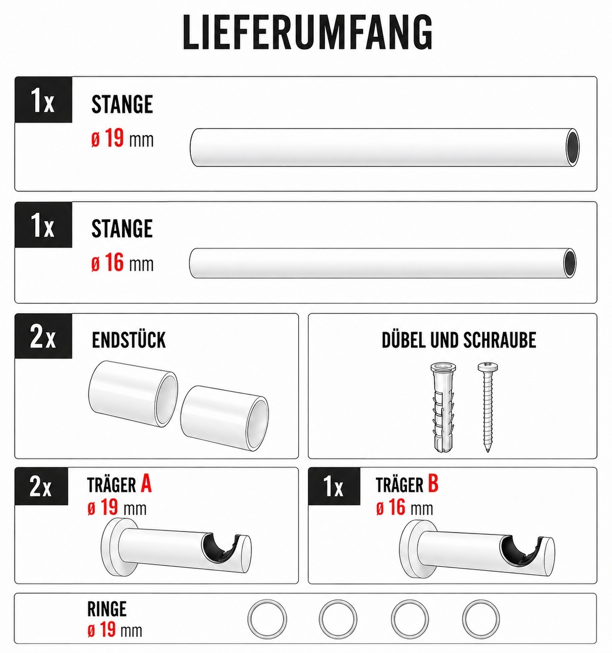 Liedeco Tringle à rideaux »Stilgarnitur "Kugel" ausziehbar 16/19 mm« Ø 19 mm 1 course-läufig Extensible extensible télescopique