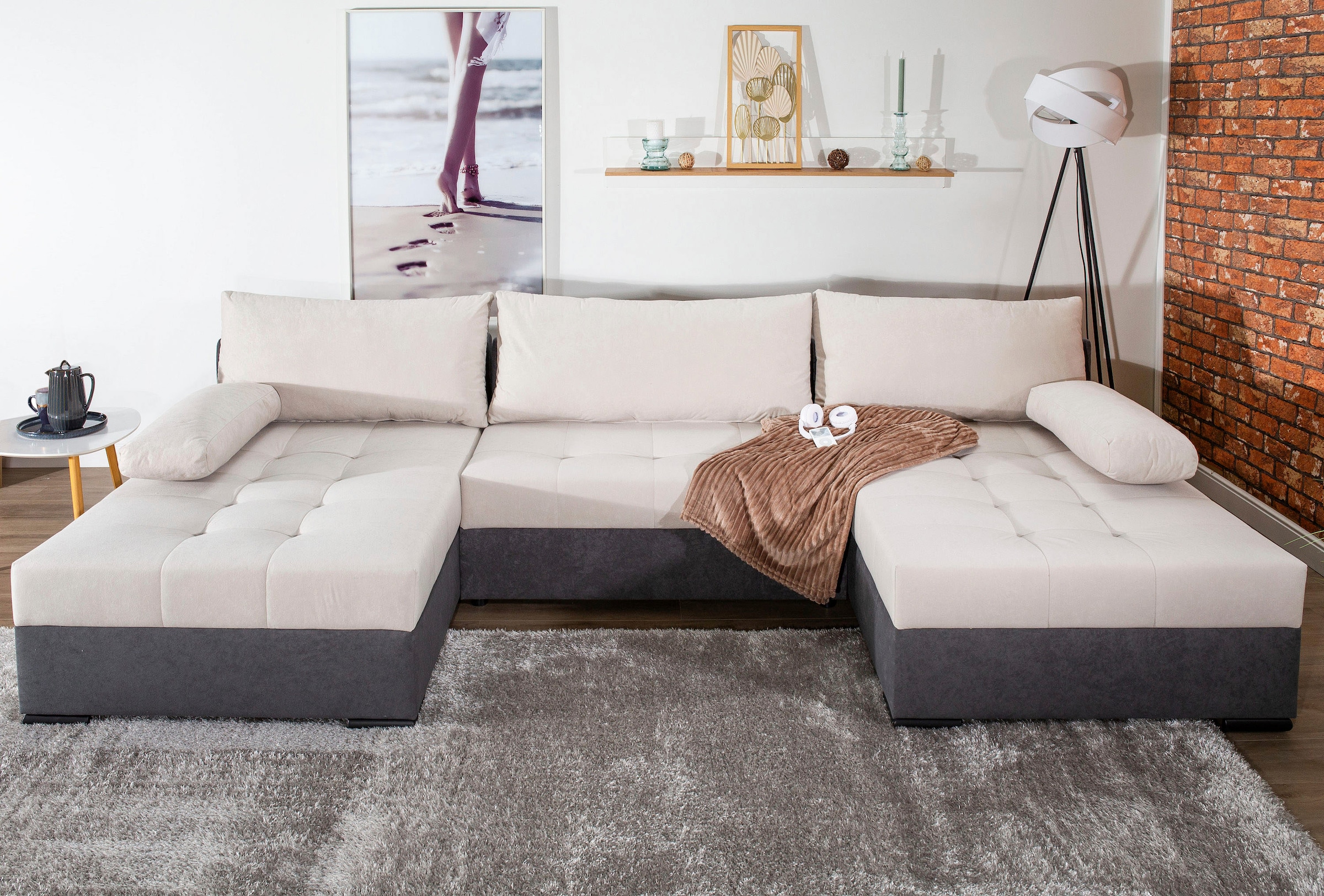 COLLECTION AB Wohnlandschaft »Josy U-Form, B: 307 cm« Bettfunktion & Bettkasten, Federkern