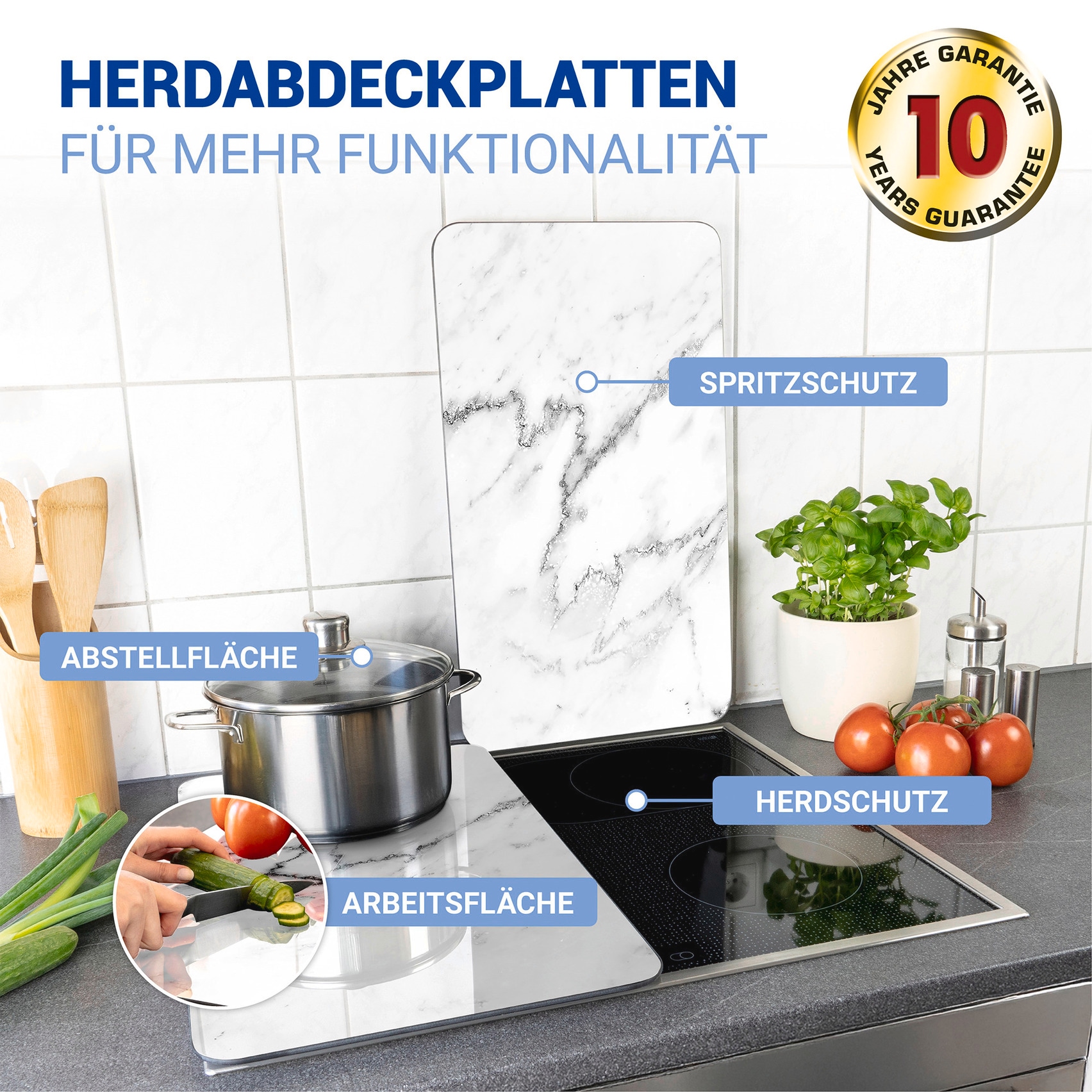 WENKO Herd-Abdeckplatte »Universal Modell Marmor«, (Set, 2 tlg.), Herdabdeckung für alle Herdarten, kratzfest, mit rutschfesten Füssen