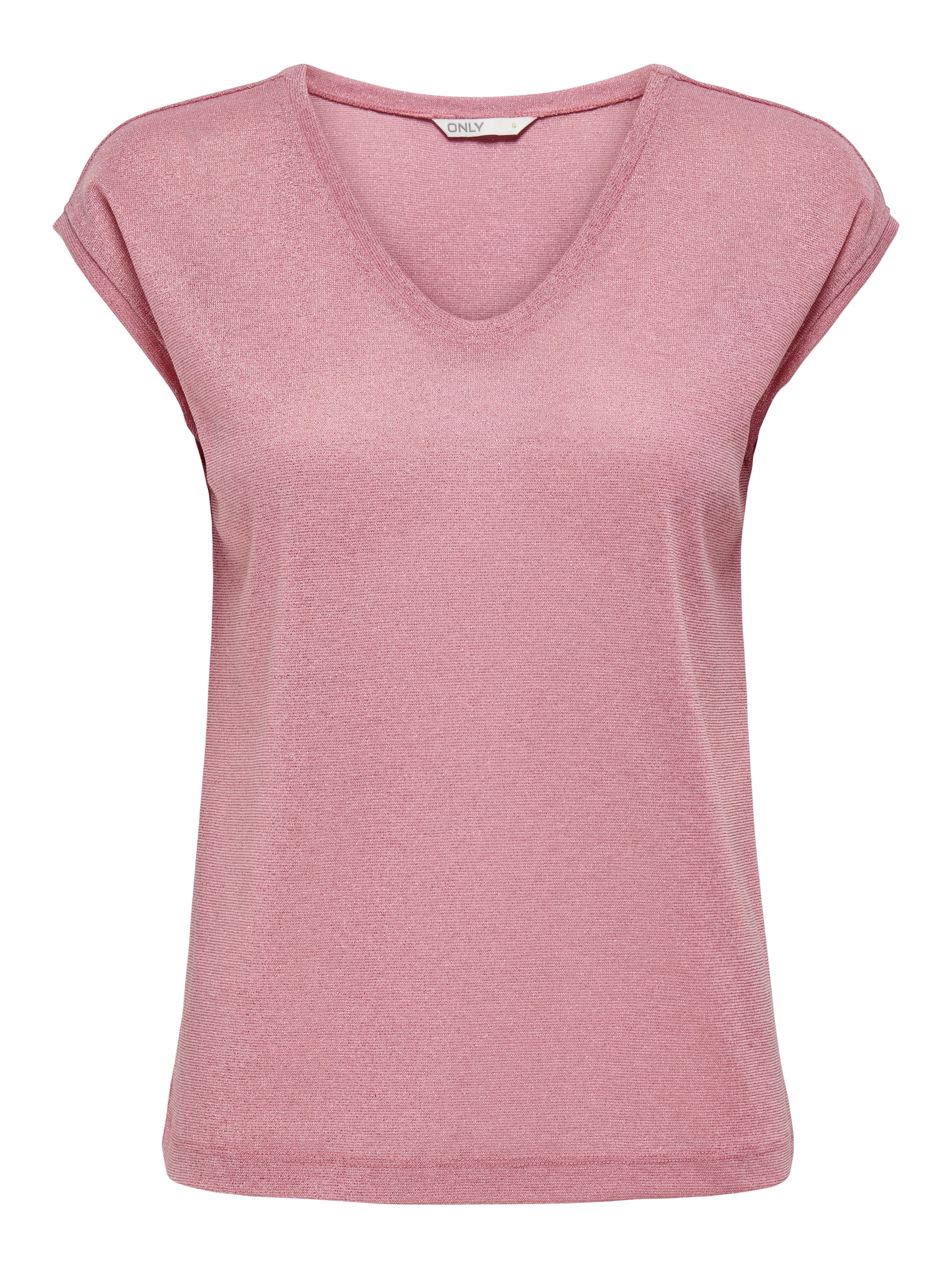 Image of ONLY Kurzarmshirt "ONLSILVERY S/S V NECK LUREX TOP JRS NOOS" Materialmix mit Glitzer, loose fit, Rundhals