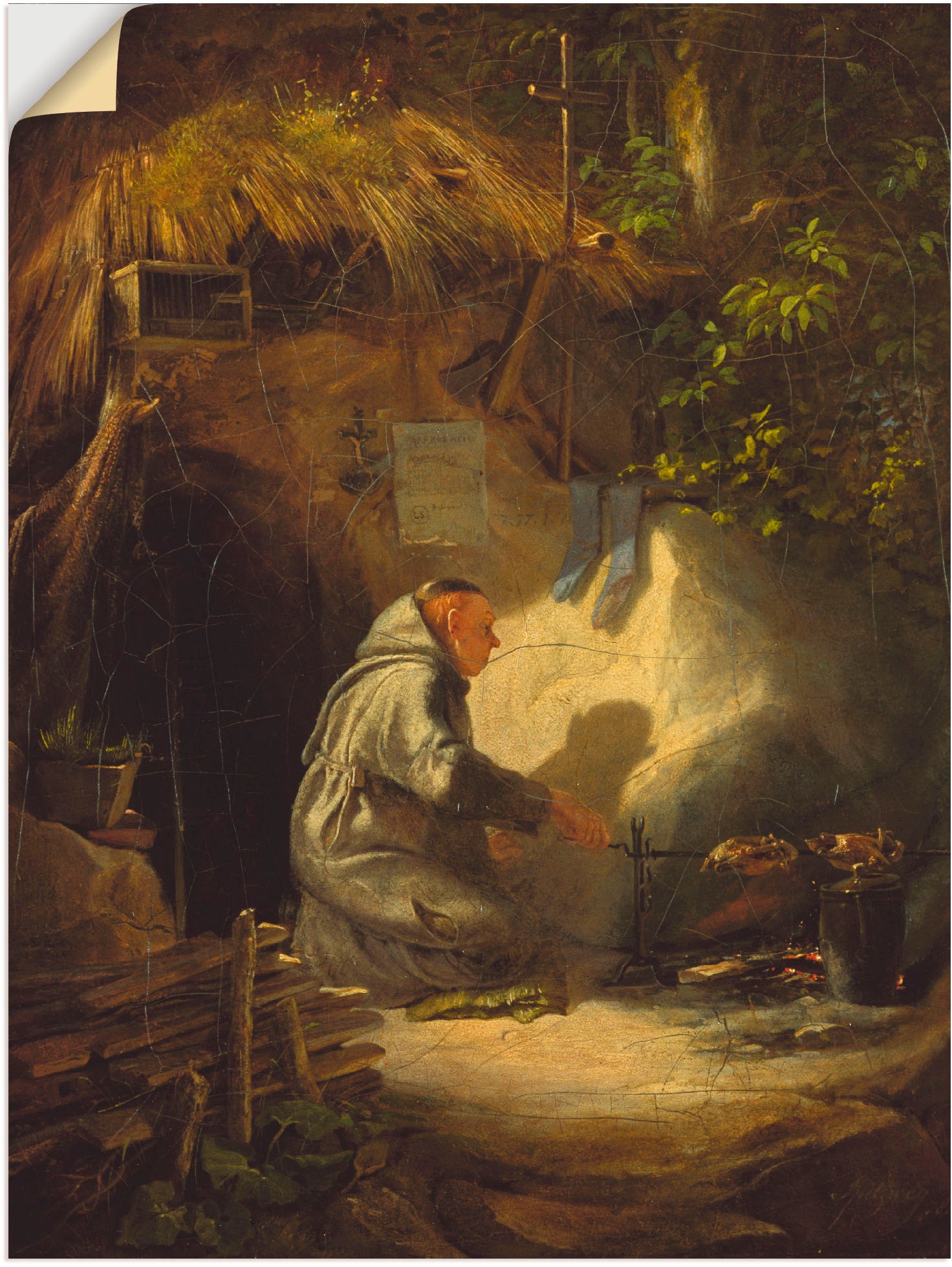 Image of Artland Wandbild »Eremit, Hühnchen bratend. 1841«, Mann, (1 St.), in vielen Grössen & Produktarten -Leinwandbild, Poster, Wandaufkleber / Wandtattoo auch für Badezimmer geeignet bei Ackermann Versand Schweiz