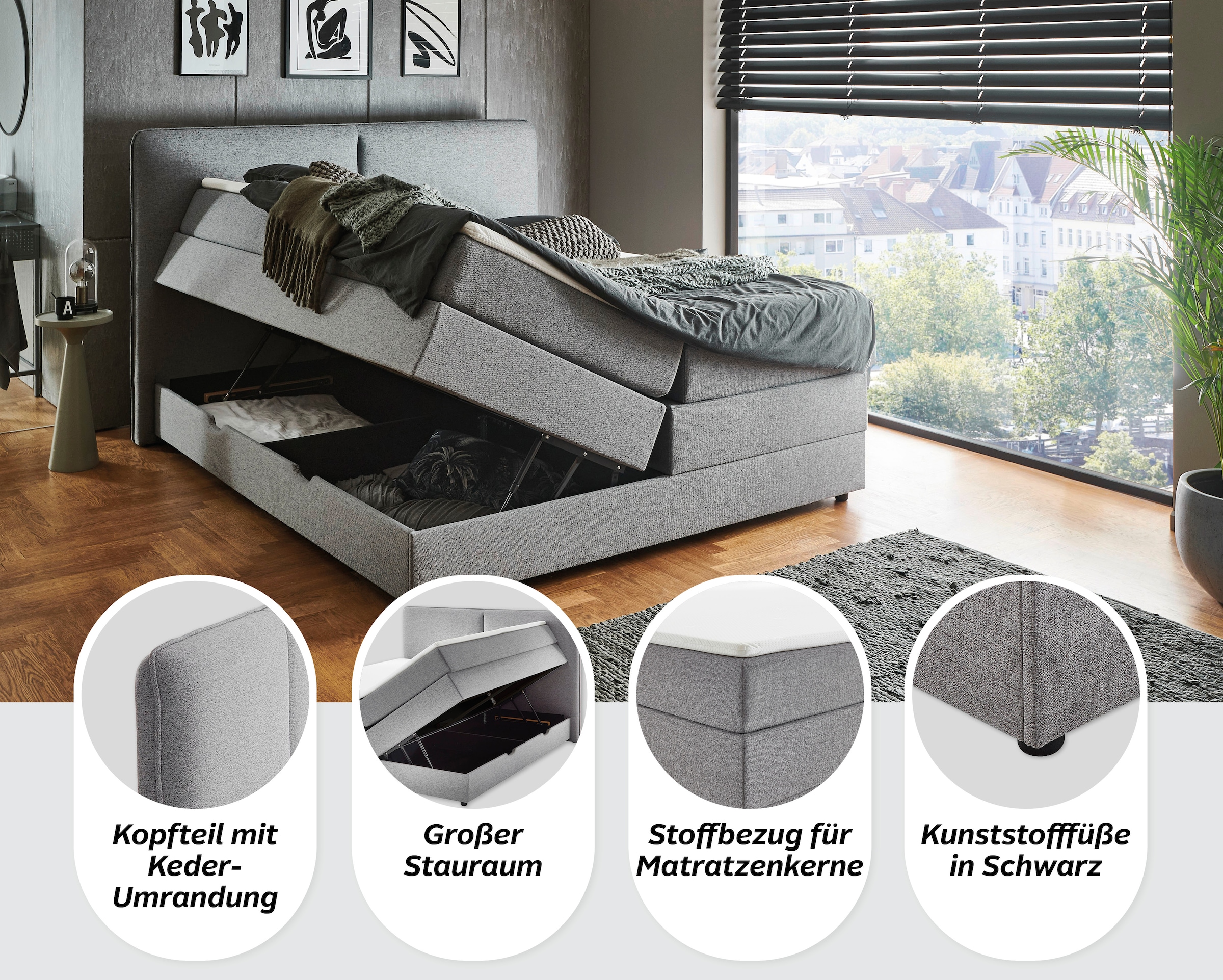 meise.möbel Boxbett »Columbia mit extra grossem Bettkasten« erhältlich in 180x200cm