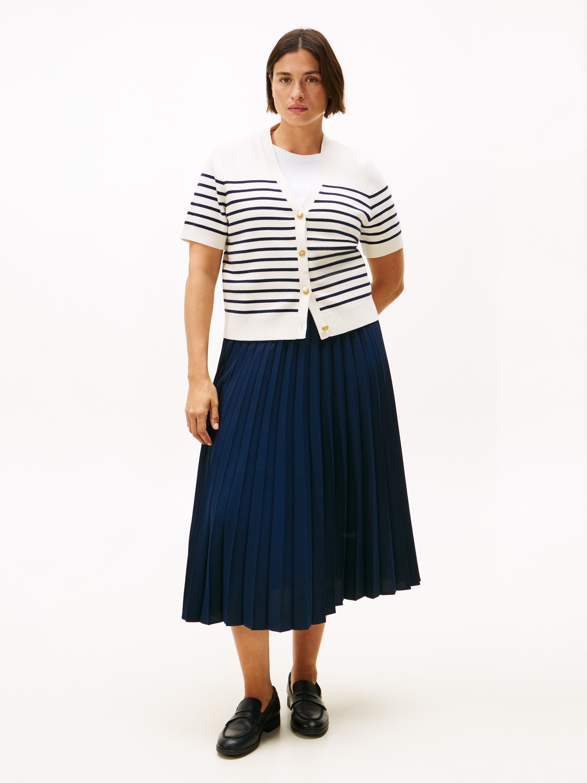 Tommy Hilfiger Curve Strickjacke »CRV CO JRSY MID GG GOLD BTN CRDI« in grossen Grössen, mit goldfarbenen Knöpfen