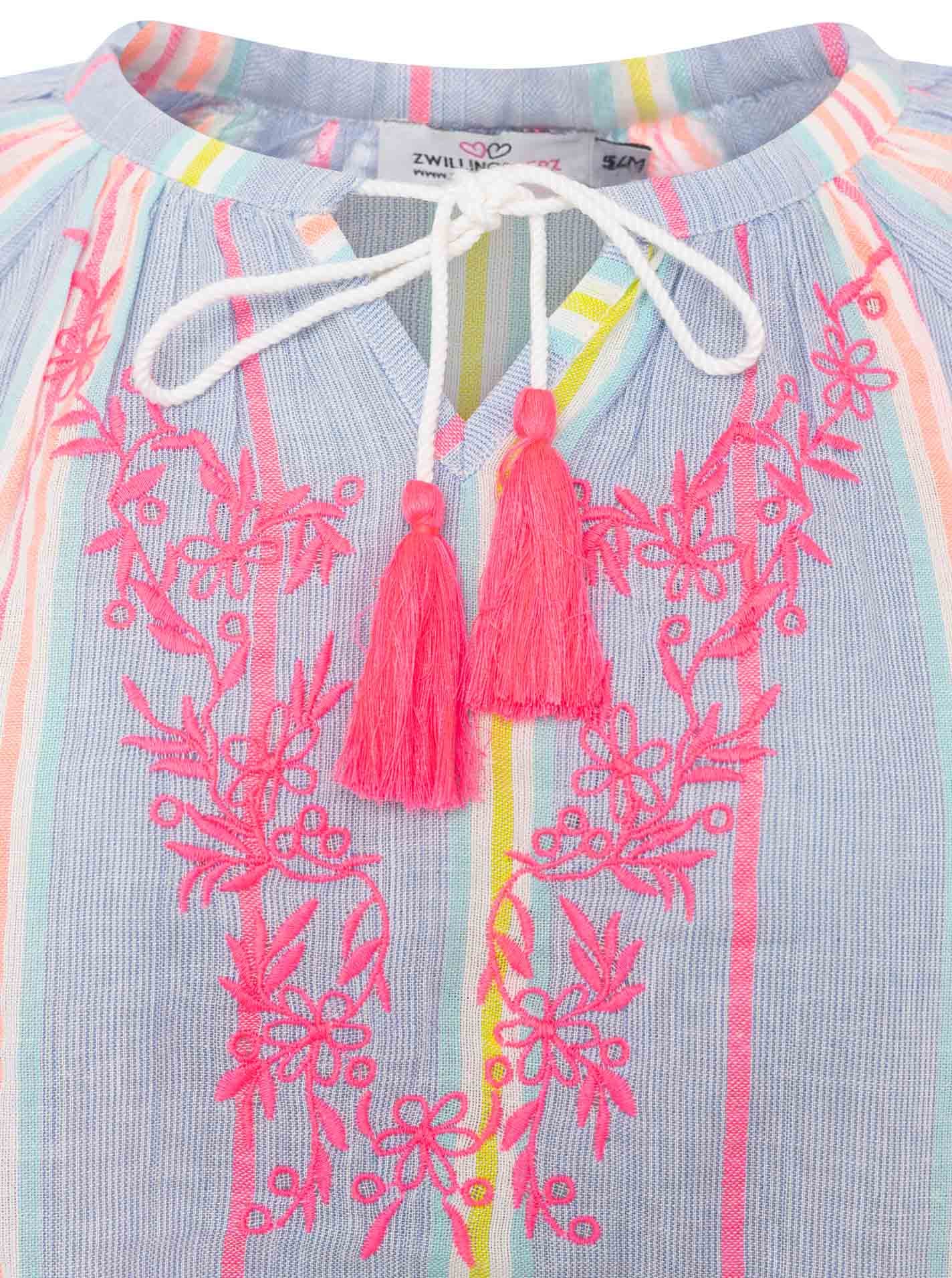 Zwillingsherz Blouse à manches courtes »"Summer Stripes"« rayures, cordon de serrage et pompons, manches courtes