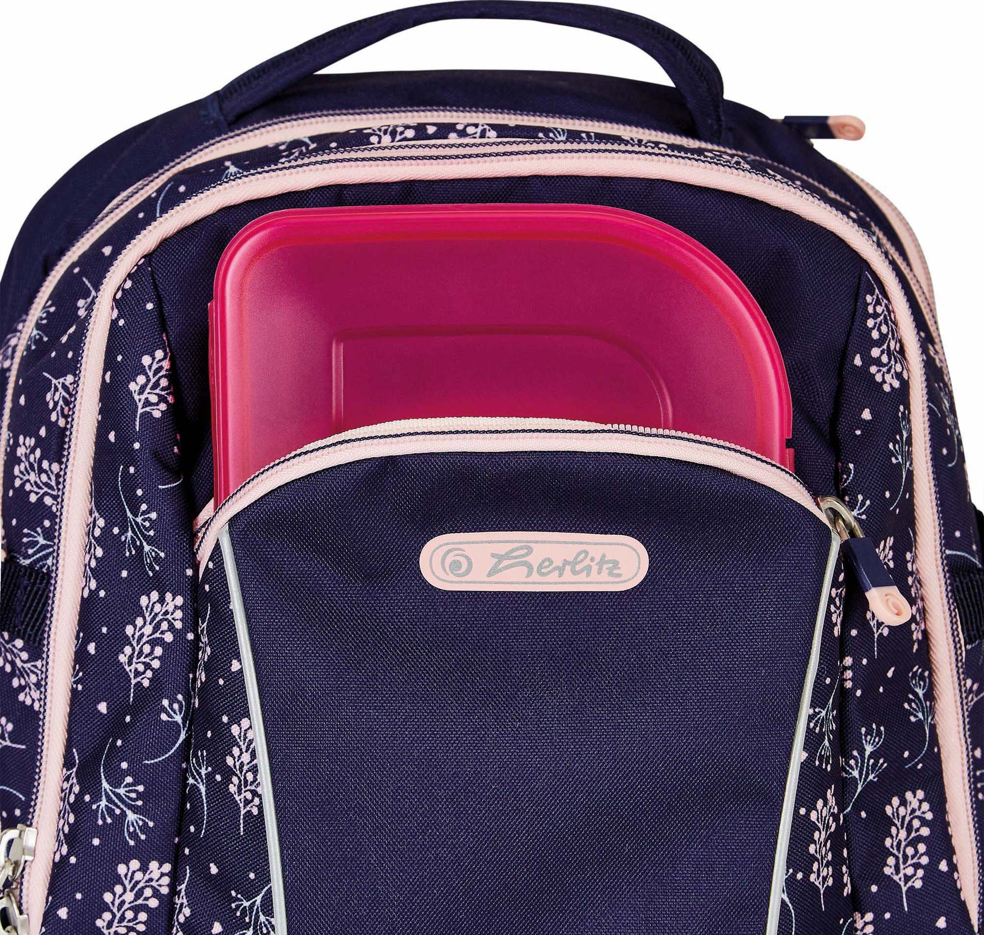 Herlitz Schulrucksack »Ultimate, Blossom«, Floureszierende Flächen-reflektierende Streifen auf den Schultergurten, enthält recyceltes Material (Global Recycled Standard)