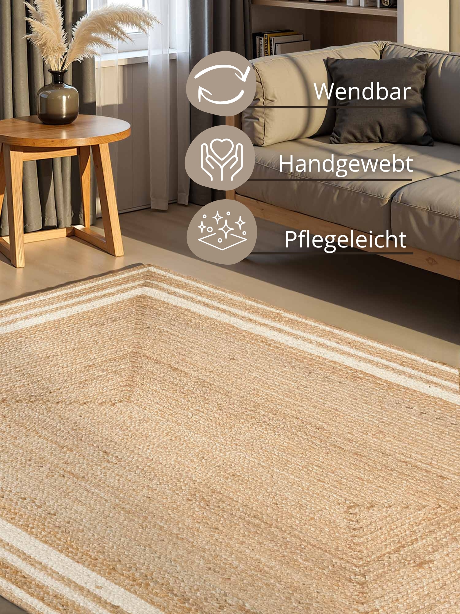 HANSE Home Tapis »Looma Juteteppich« Rectangulaire 7 mm Höhe Handgewebt, Jute Naturteppich, Boho, Wohnzimmer, Schlafzimmer