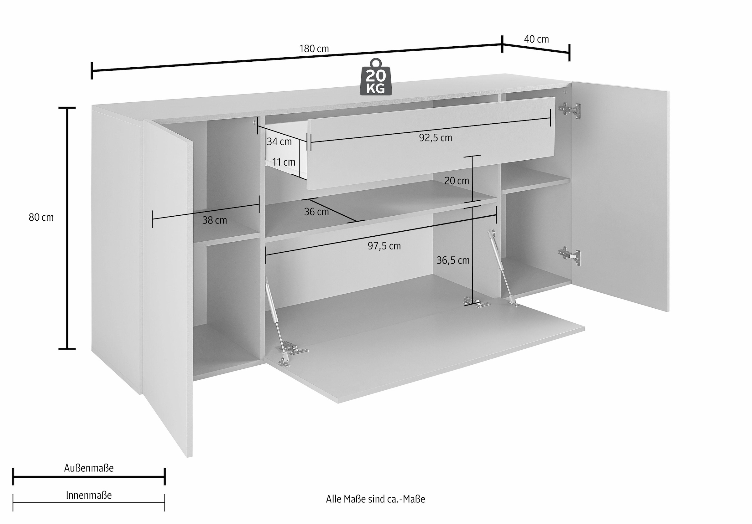INOSIGN Sideboard »Potenza«, Breite 180 cm, ohne Beleuchtung