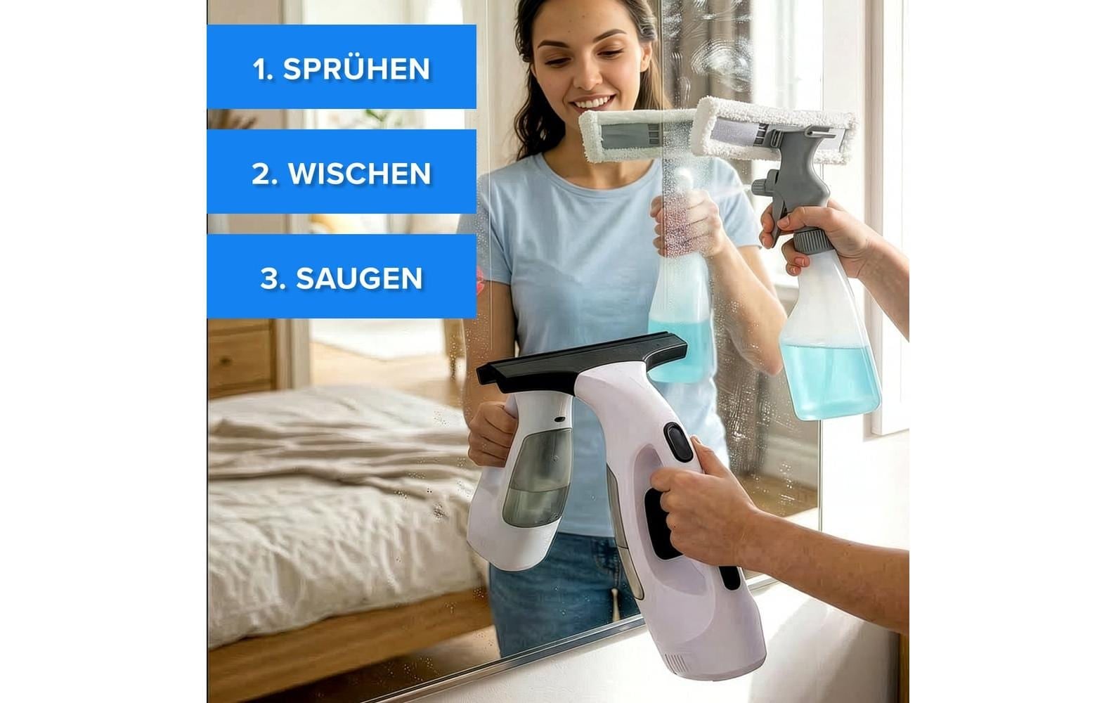 Lumaland Aspirateur de vitres sans fil »CLEANmaxx 3,7 V« Kabelloser Fensterreiniger mit Absaugfunktion