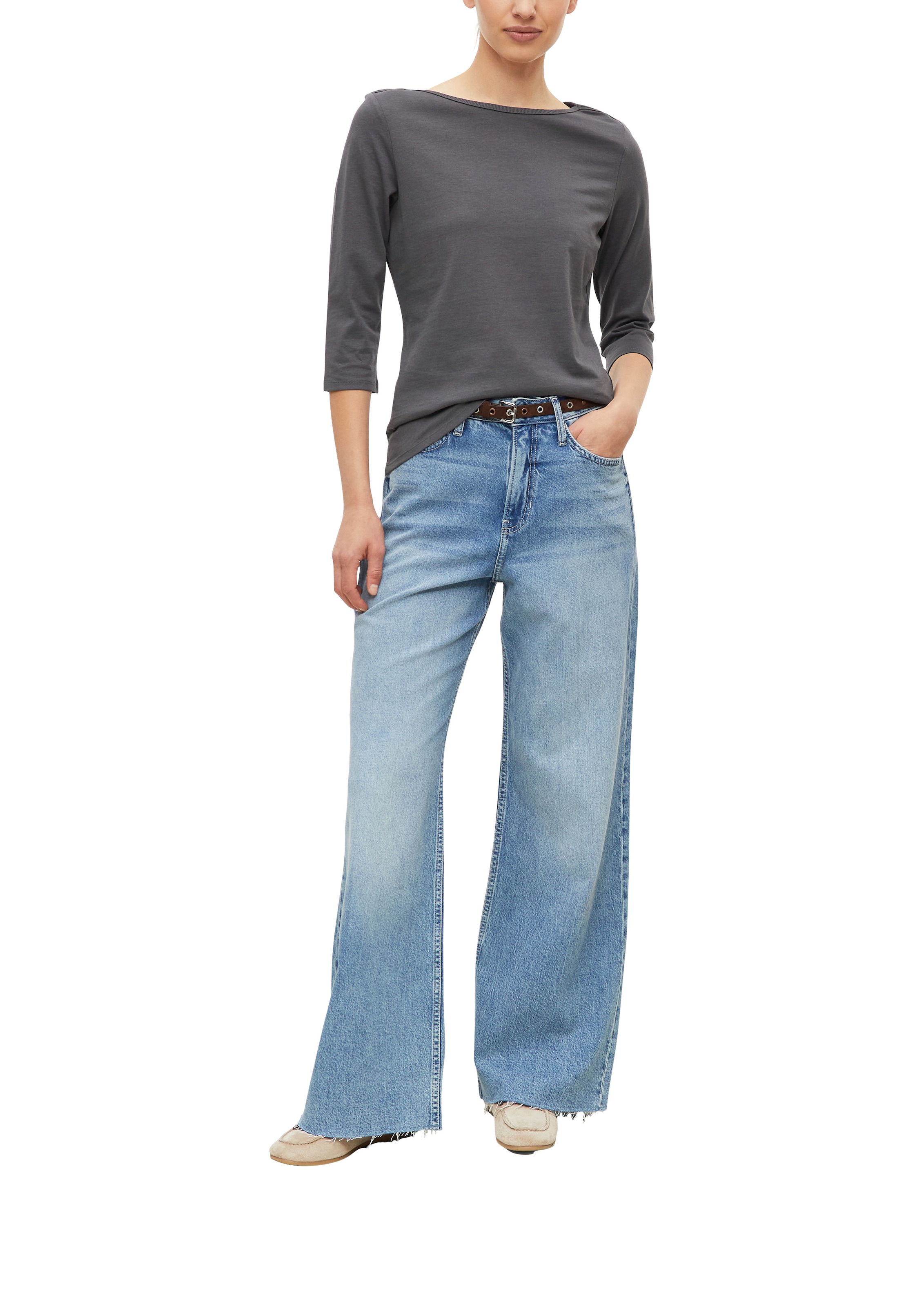 s.Oliver 3/4-Arm-Shirt mit U-Boot-Ausschnitt / Baumwolle