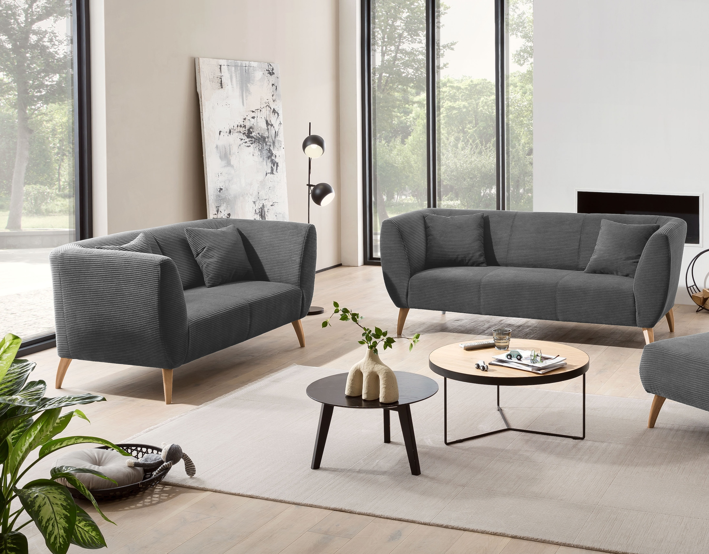 Home affaire Ensemble rembourré »Lazio modern und bequem, schmale Armlehnen, tolle Detailverarbeitung« Ensemble, 3-Sitzer und 2-Sitzer, 2 cuis tlg. zwei verschiedene Fussfarben wählbar
