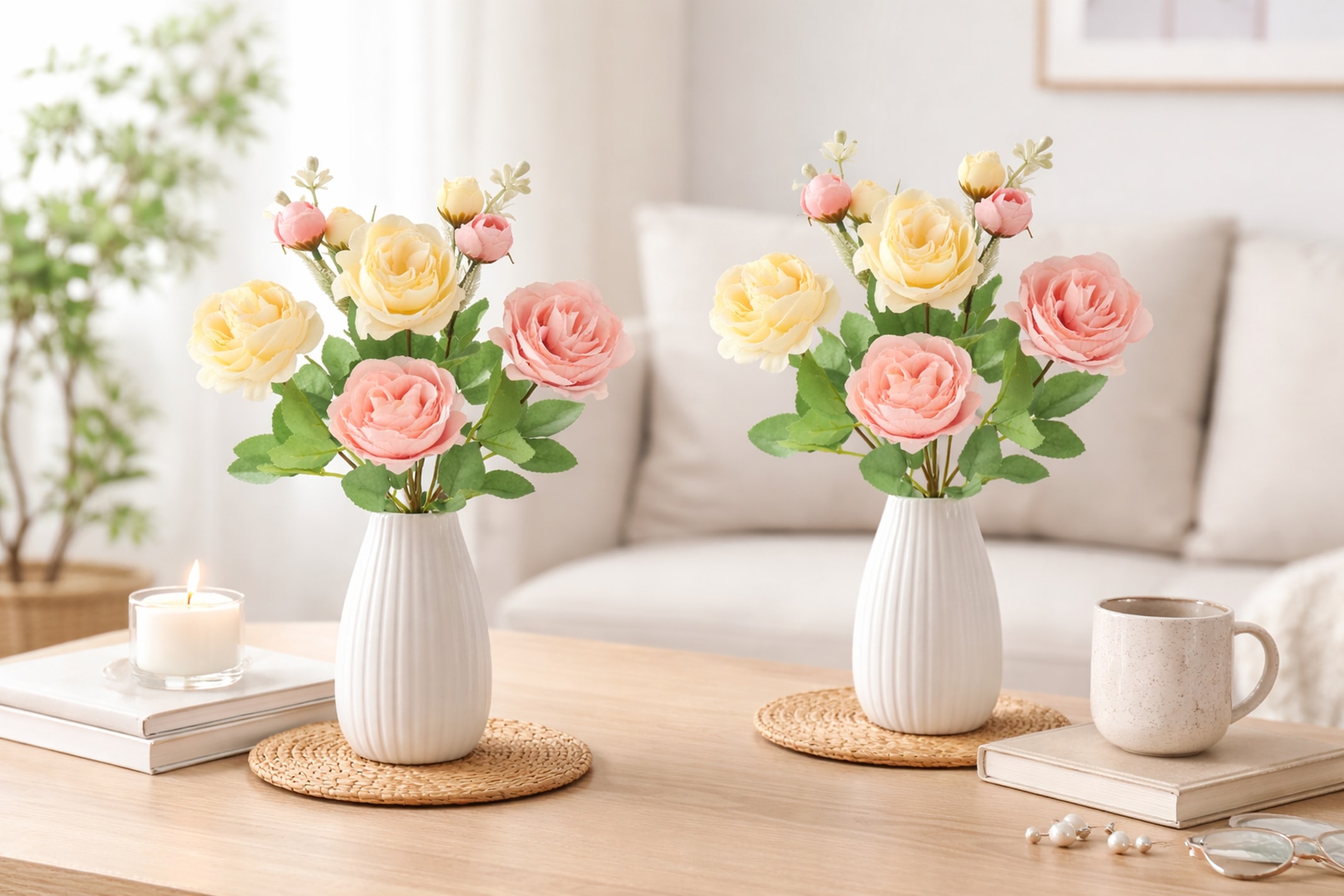 I.GE.A. Kunstblume »Künstlicher Rosenstrauss« 2er Set Hochwertige Kunstrosen 31 cm Realistische Deko Rosen Dekoblume