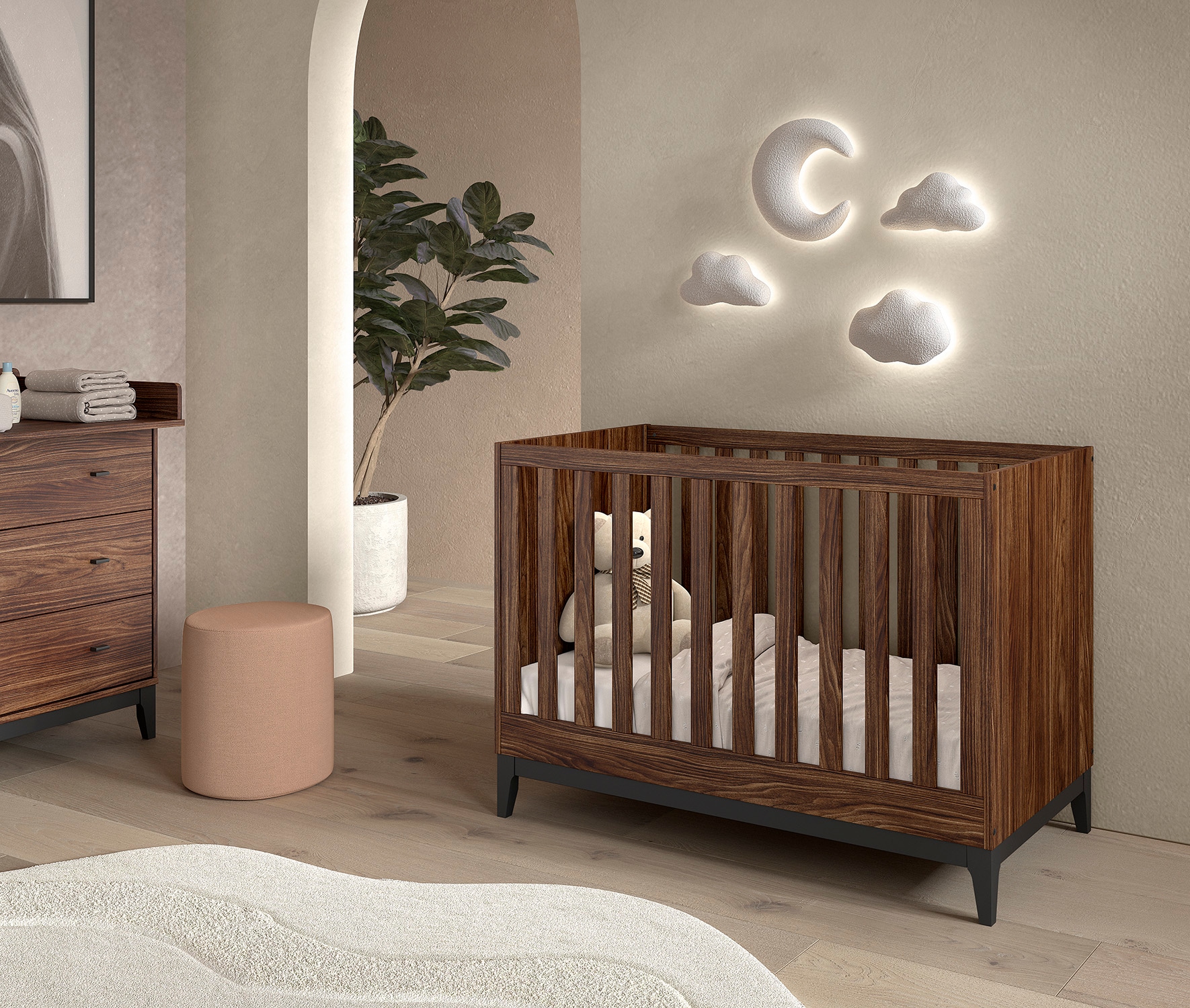 Vipack Lit bébé »Ilyas 60 x 120 cm inkl. 3-fach verstellbarem Lattenrost« Pflegeleichte Oberfläche in Dekor Nussbaum
