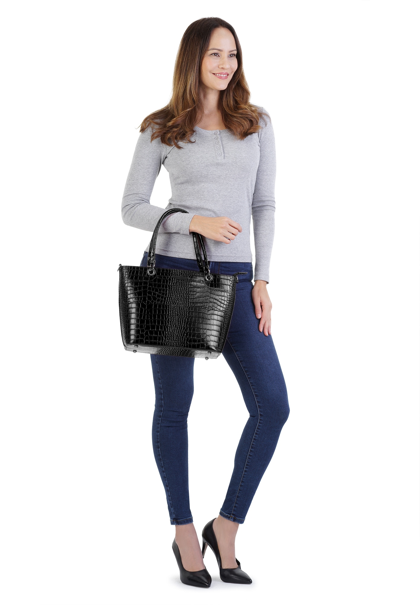 Cluty Henkeltasche, echt Leder, Made in Italy