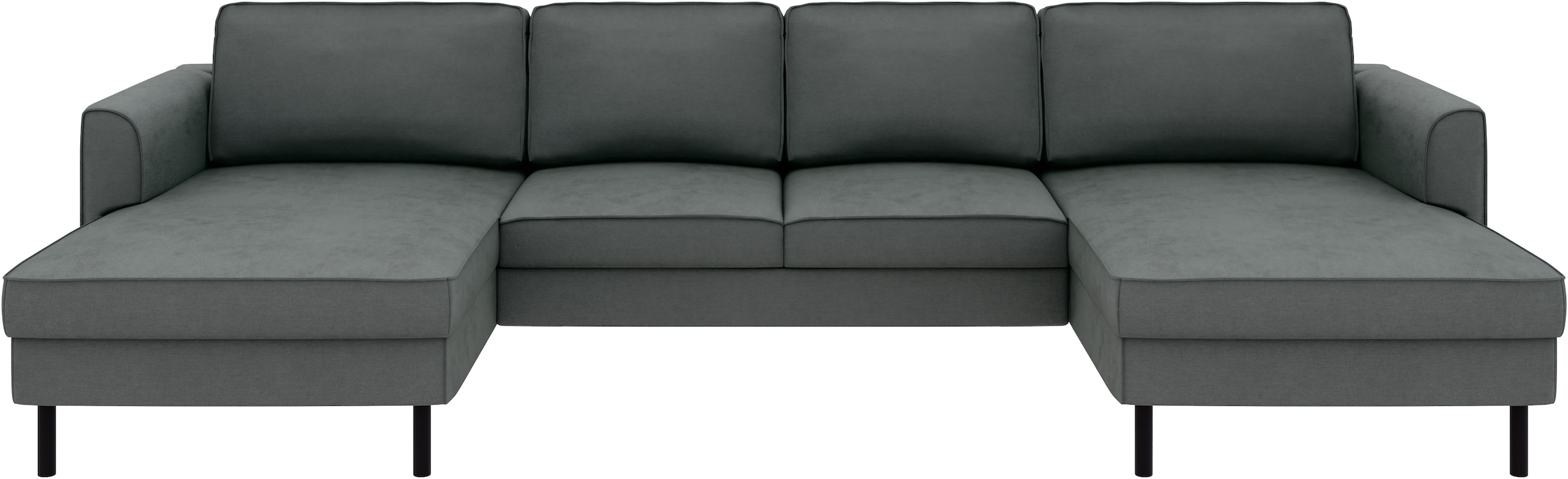 Home affaire Wohnlandschaft »Booster II, whlw. mit Schlaffunktion & Bettkasten, Fuss schwarz« Sofa in U-Form, Breite 305 cm, in Cord oder Struktur LEO o. LINO