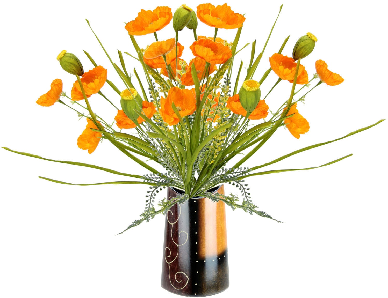 I.GE.A. Kunstblume »Mohnblumenbusch in Vase aus Keramik«, Blumen Mohnblume Mohn Mohnbusch Bouquet Strauss Seidenblumenstrauss