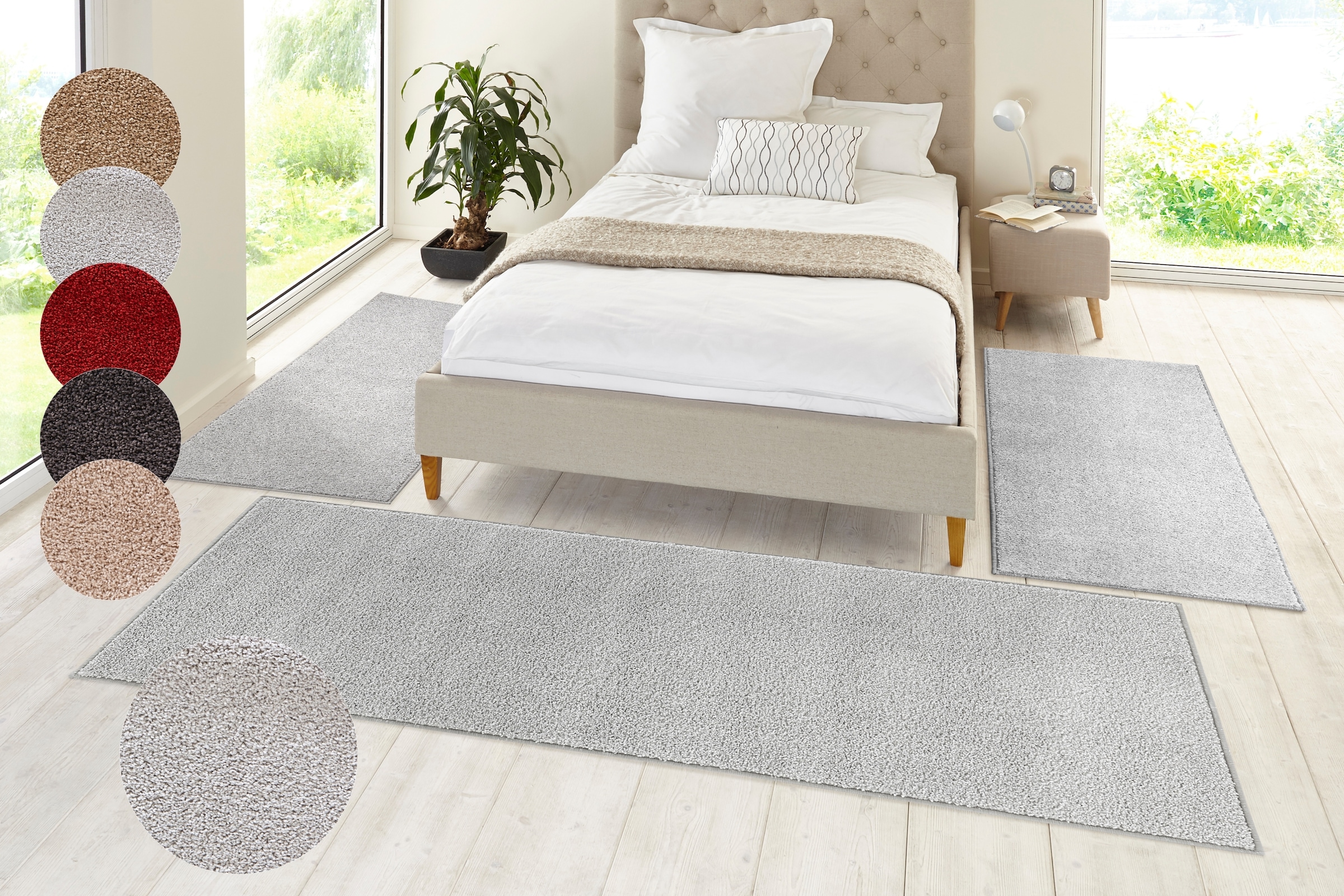 Image of HANSE Home Bettumrandung "Pure 100" Höhe 13 mm 3 Stk. tlg. Kurzflor, Unifarben, Teppich, Bettläufer, Bettvorleger, Teppichläufer