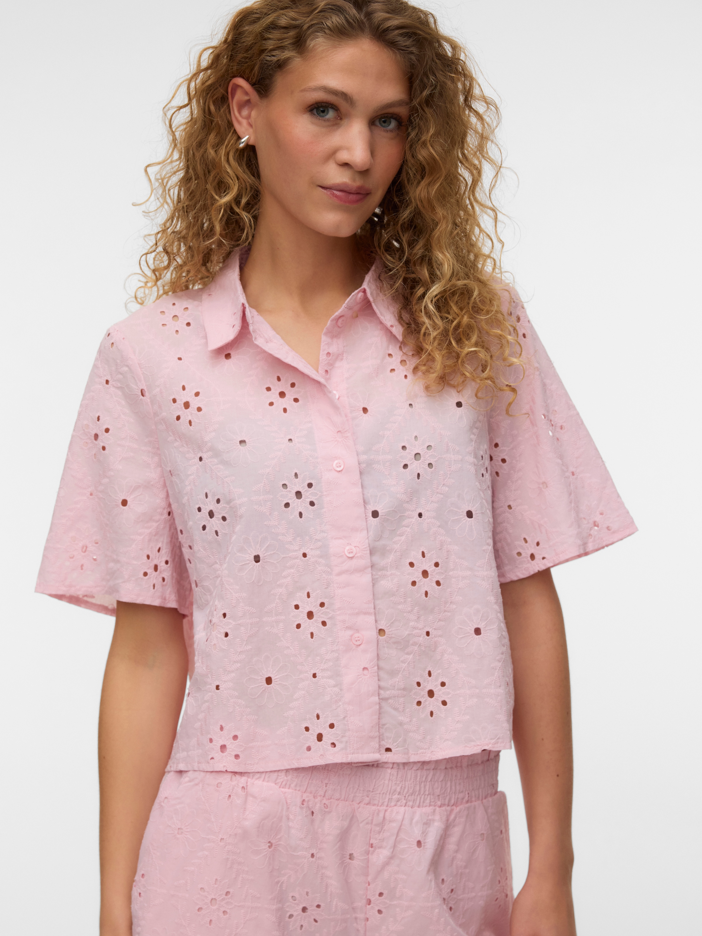 Image of Vero Moda Kurzarmbluse "VMELIZA SHORT 2/4 SLEEVE SHIRT WVN NOOS" Baumwolle