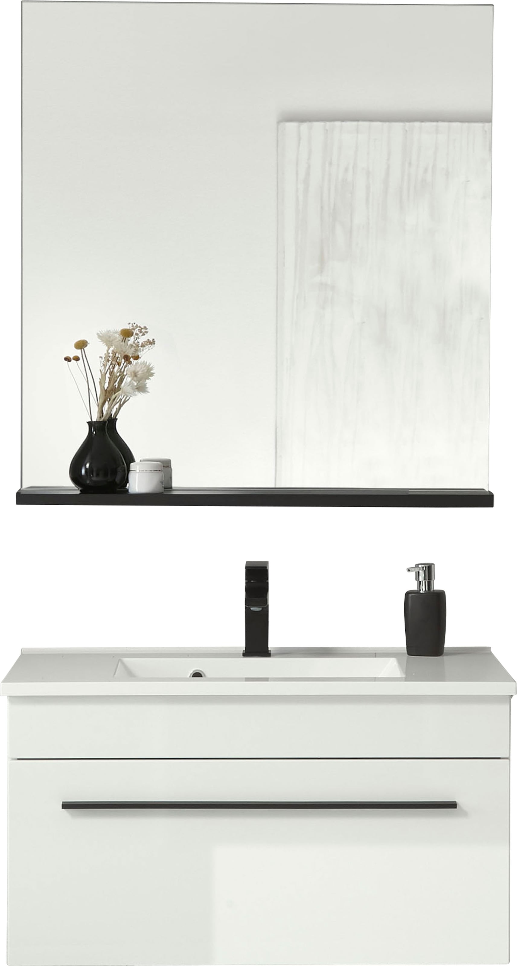 INOSIGN Badmöbel-Set »Cantara, Bad im modernen Design, 2-teiliges Badezimmer«, (Set, 2 St.), Waschtisch und Spiegel, in Weiss Hochglanz, viel Stauraum