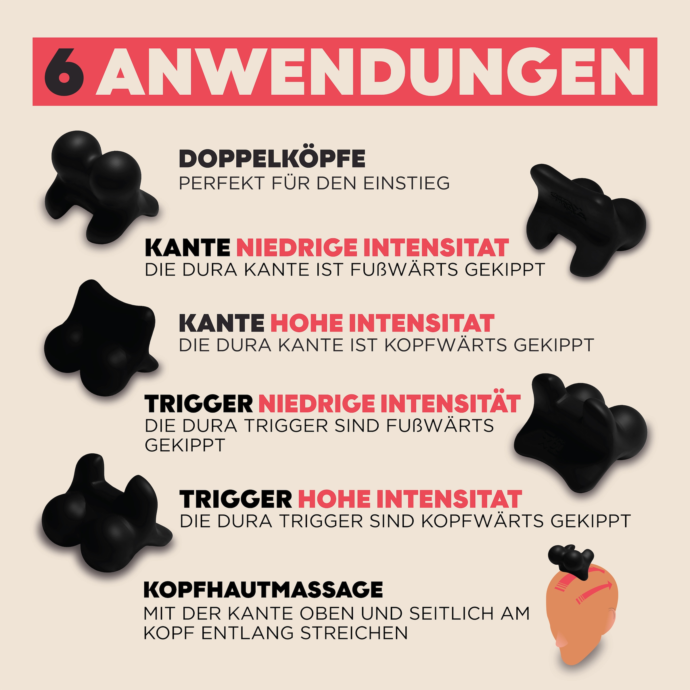 TMX Nacken-Massagegerät »DURA Nackentrigger – effektive, gezielte Akupressur für Kopf & Nacken« Unterstützende Begleitung bei muskulären Verspannungen, 6 Anwendungen