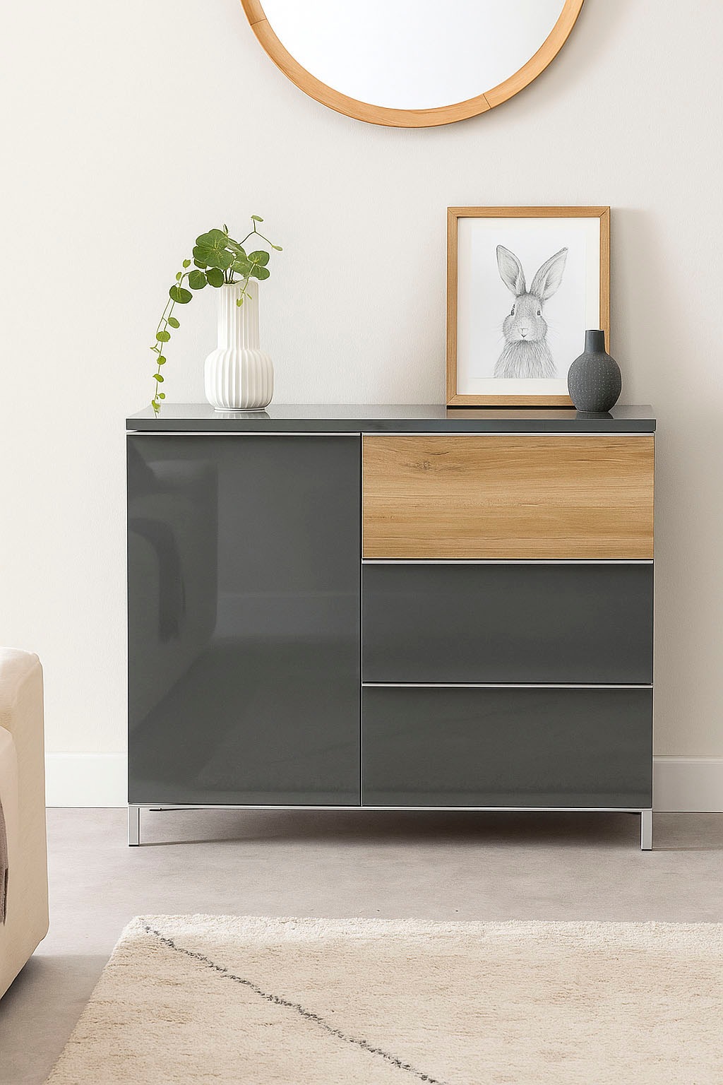 Image of GOODproduct Sideboard "Onyx, Kommode mit 3 Schubladen und 1 Tür, UV Lackierung Hochglanz" FSC-zertifizierter Holzwerkstoff, Kombikommode mit Soft-Close-Funktion, Masse (B/T/H) 106/45/88cm