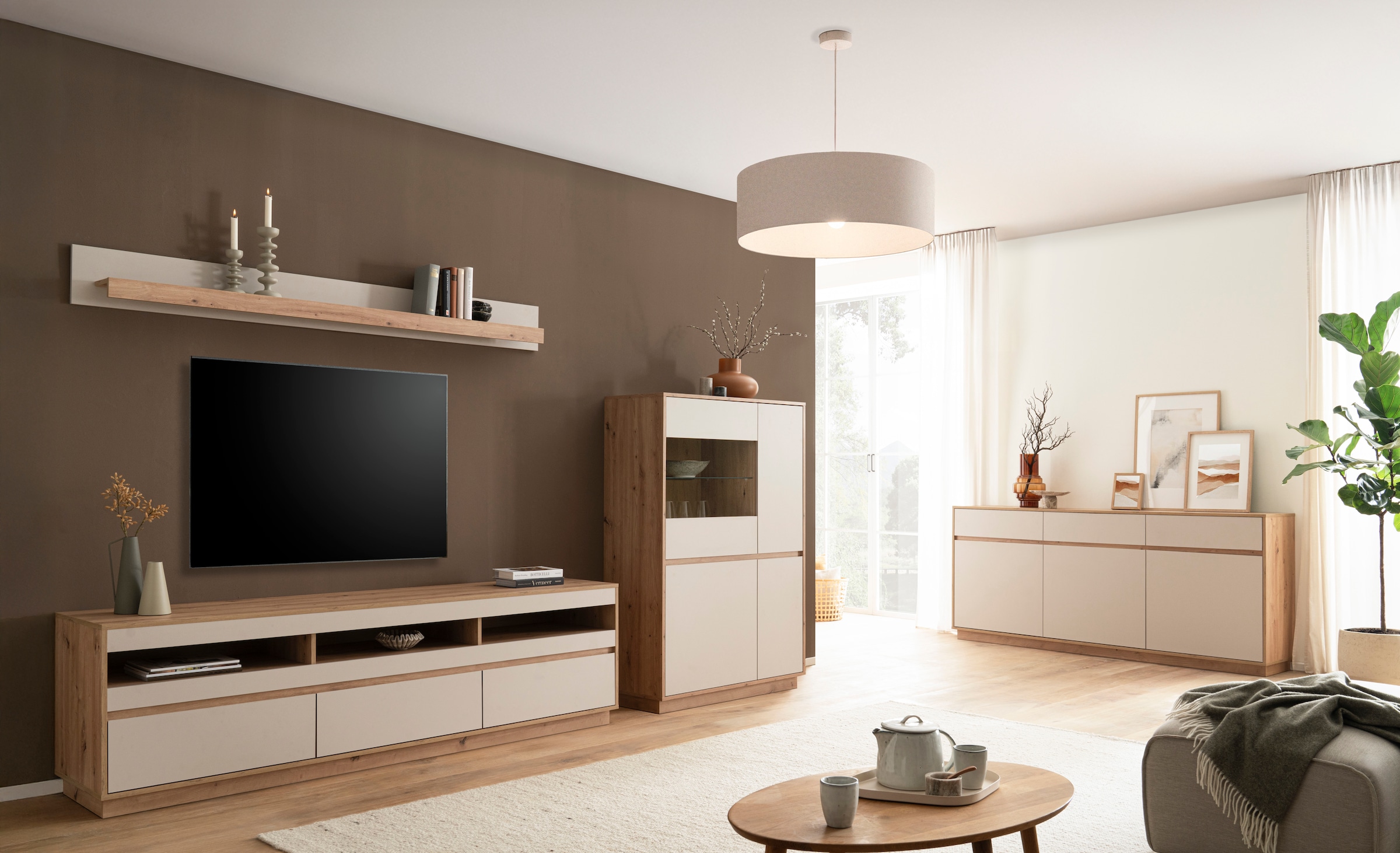 Home affaire Meuble mural »Sonora, moderne Anbauwand, Komplettset in Kaschmir/Eiche« Komplett-Set, 3 cuis tlg.