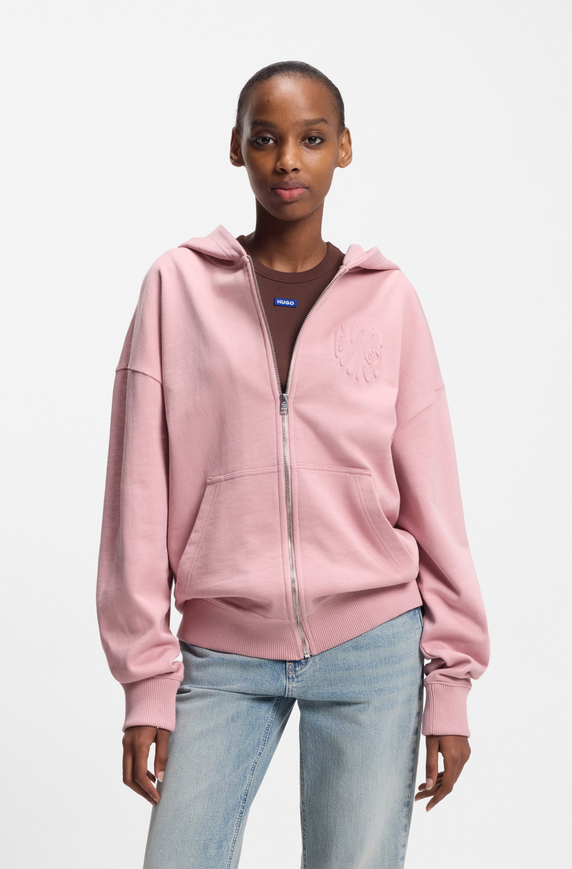 Image of HUGO Kapuzensweatjacke "Doa" aus Baumwolle, Oversize Fit