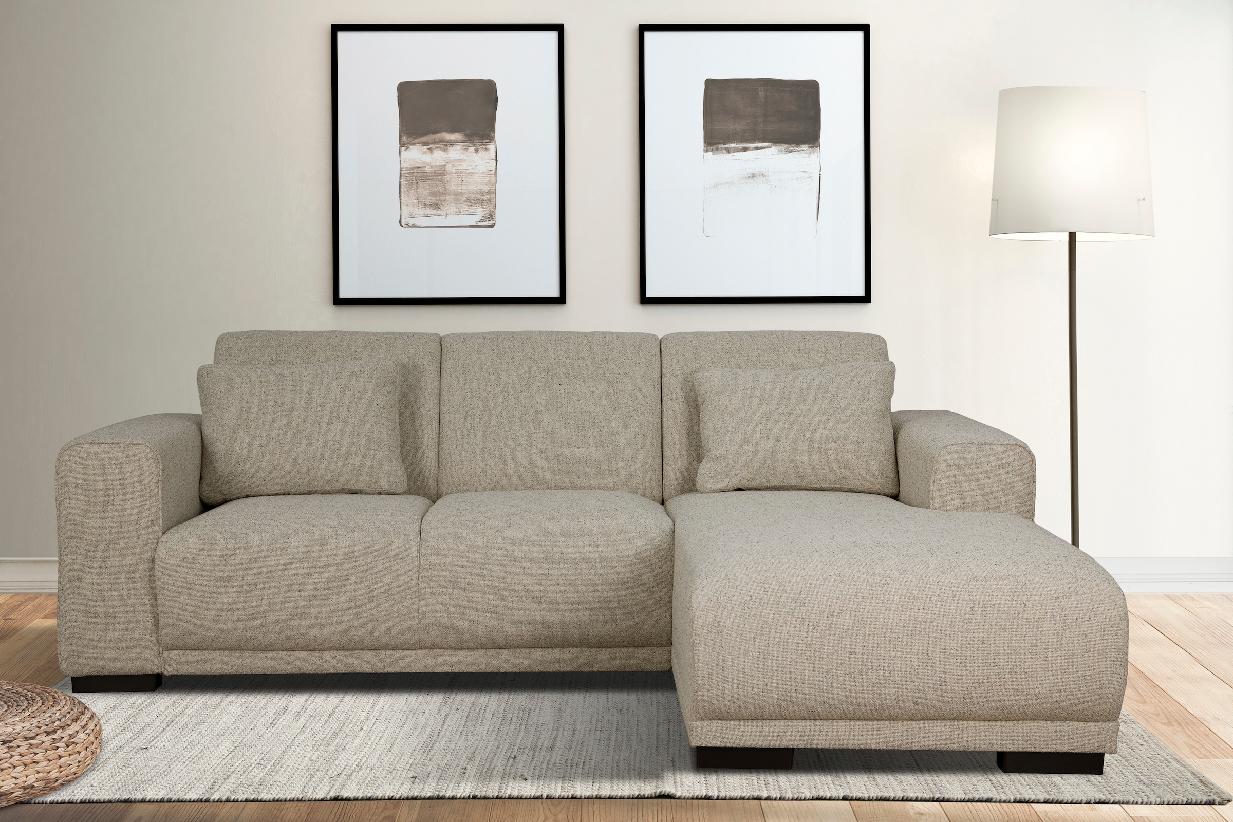 Home affaire Ecksofa »BORNHOLM L-Form mit Recamiere, Masse B/T/H: 234/162/85 cm«, Recamiere links oder rechts bestellbar, Wellenfederung, inkl. 2 Kissen