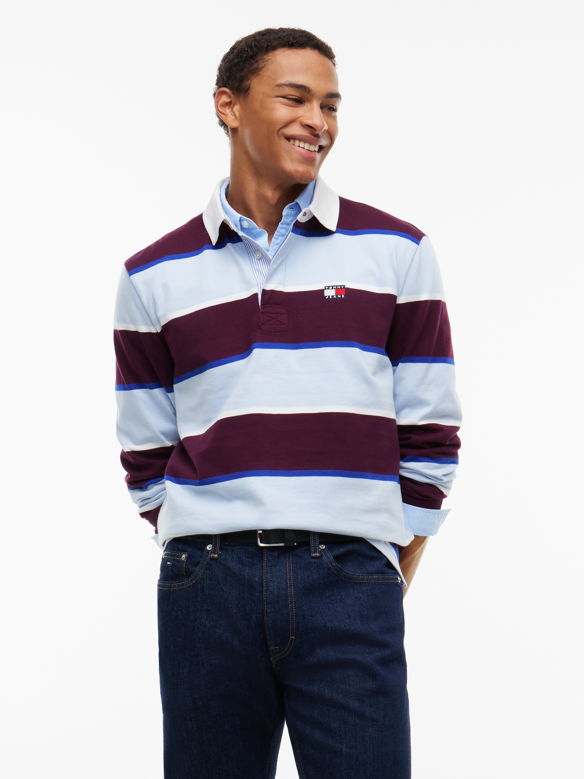 Image of Tommy Jeans Rugbyshirt "TJM STRIPED RUGBY" Relaxed Fit mit Tommy-Badge