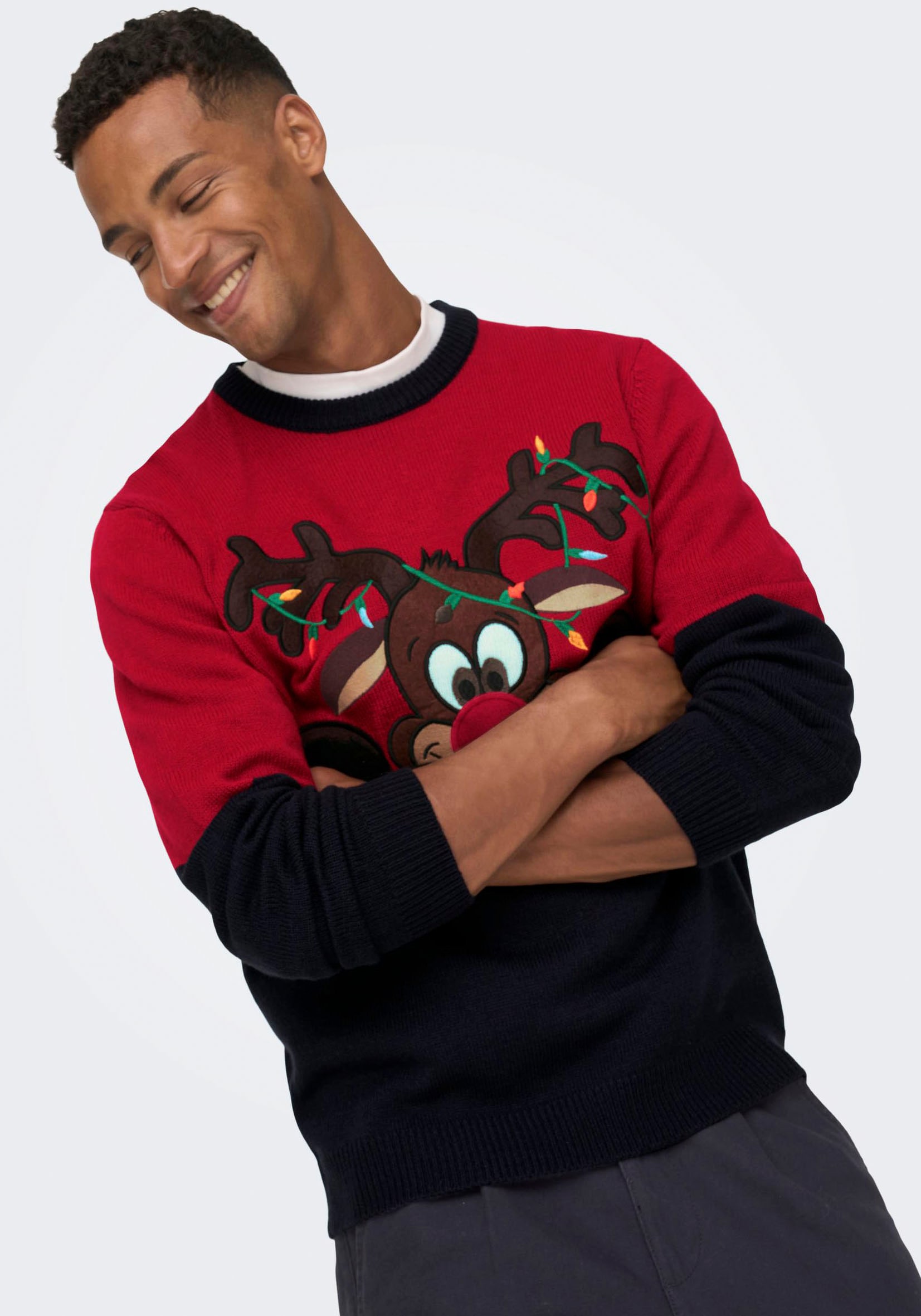 ONLY & SONS Weihnachtspullover , mit Bündchen an Ärmel und Saum
