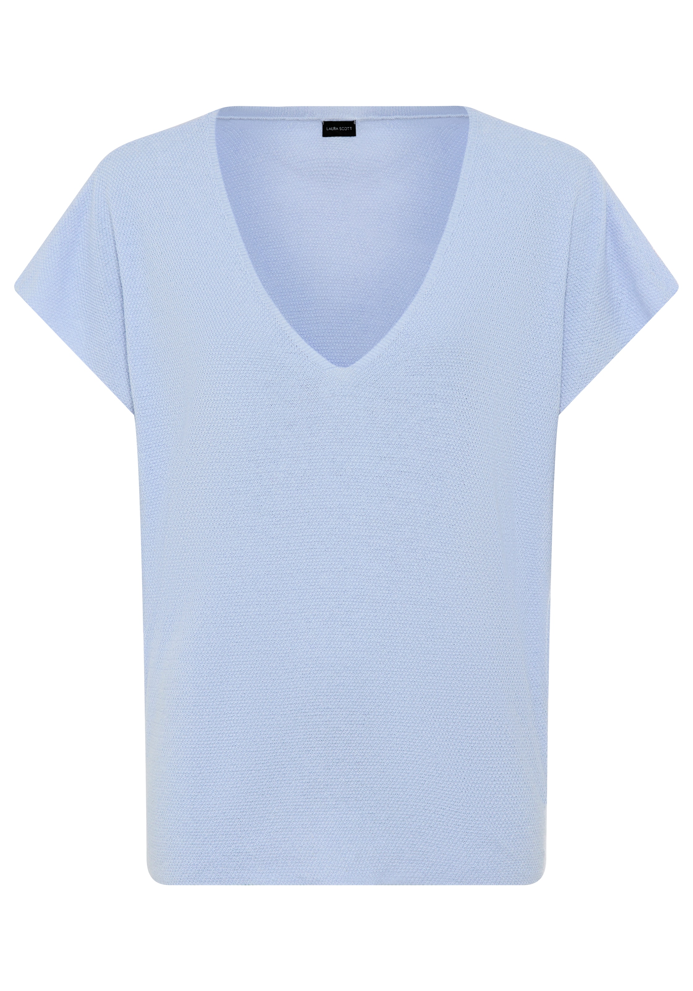 Laura Scott Pull à manches courtes »aus sommerlich leichtem Perlstrick in Shirt-Form« mit moderner, lässiger Passform und schönem V-Ausschnitt