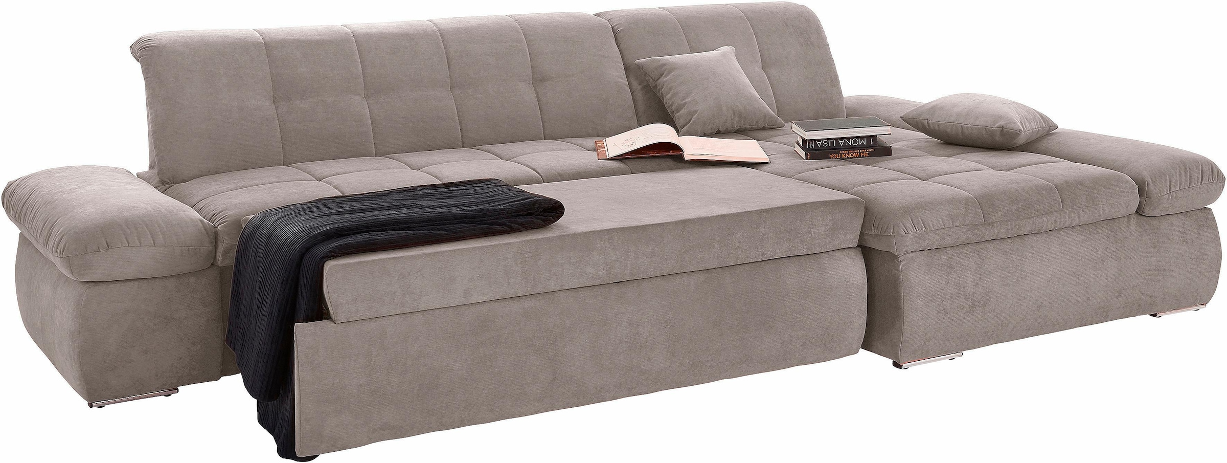 DOMO collection Ecksofa »NMoric XXL, B/T/H: 300/172/80cm, Revamierenabschluss L-Form«, wahlweise mit Bettfunktion und Armlehnverstel,lung