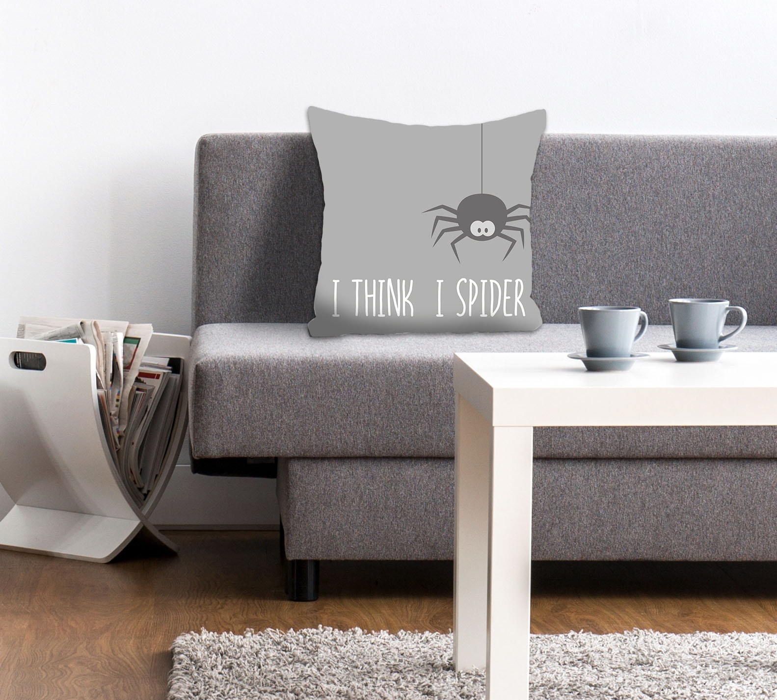 Image of queence Dekokissen "I THINK I SPIDER" Kissenhülle,I think I spider,Spruch,Witzig,Spinne,Englisch,Lustig