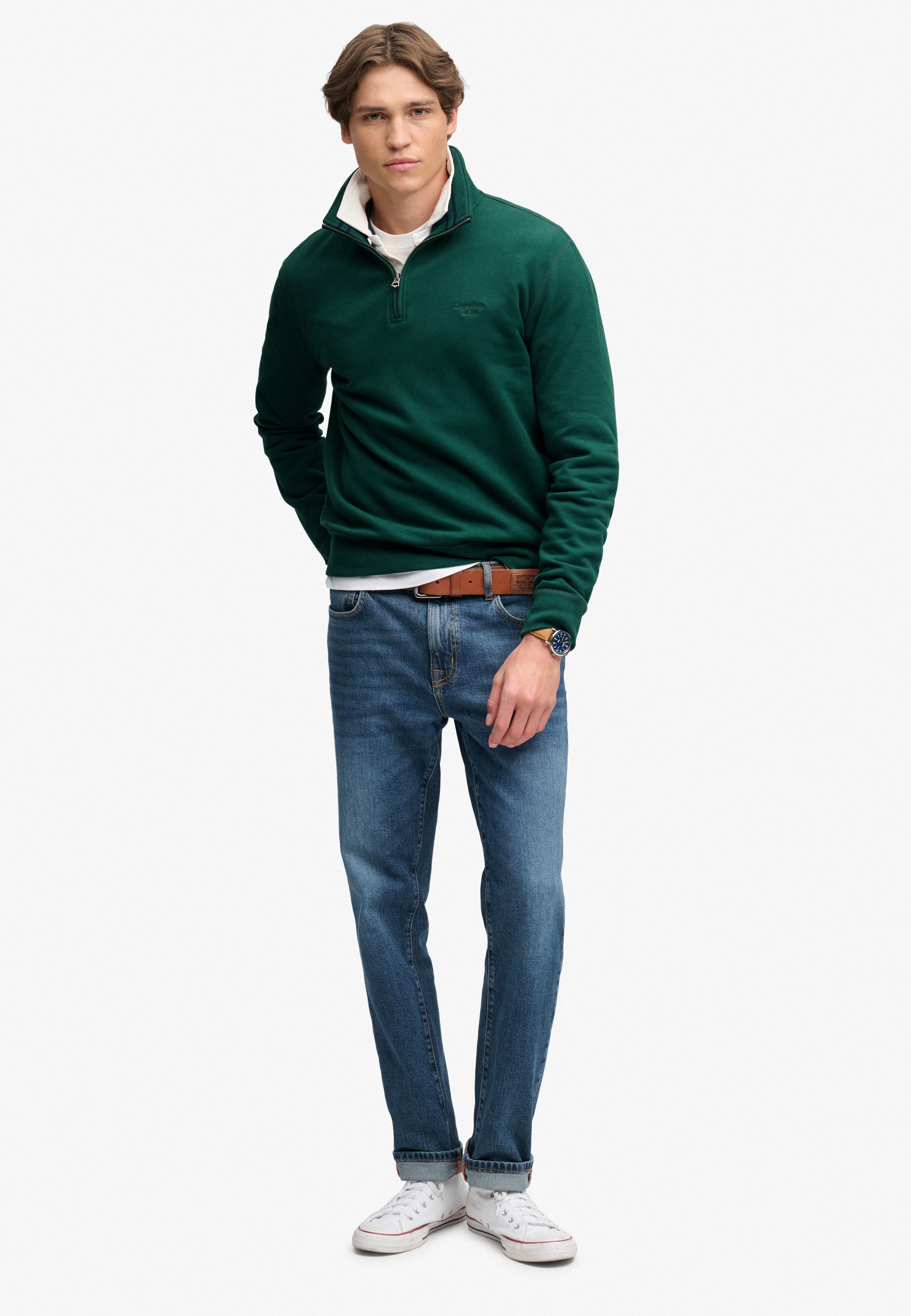 Superdry Sweat-shirt »ESSENTIAL SERIF LOGO HALF ZIP«, mélange de coton
