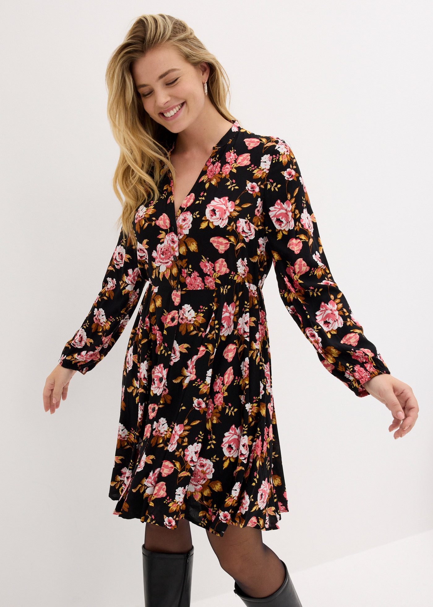 Image of bonprix Hemdblusenkleid "Hemdblusenkleid aus reiner Viskose" für eleganten Look, aus Viskose, ausgestellte Passform