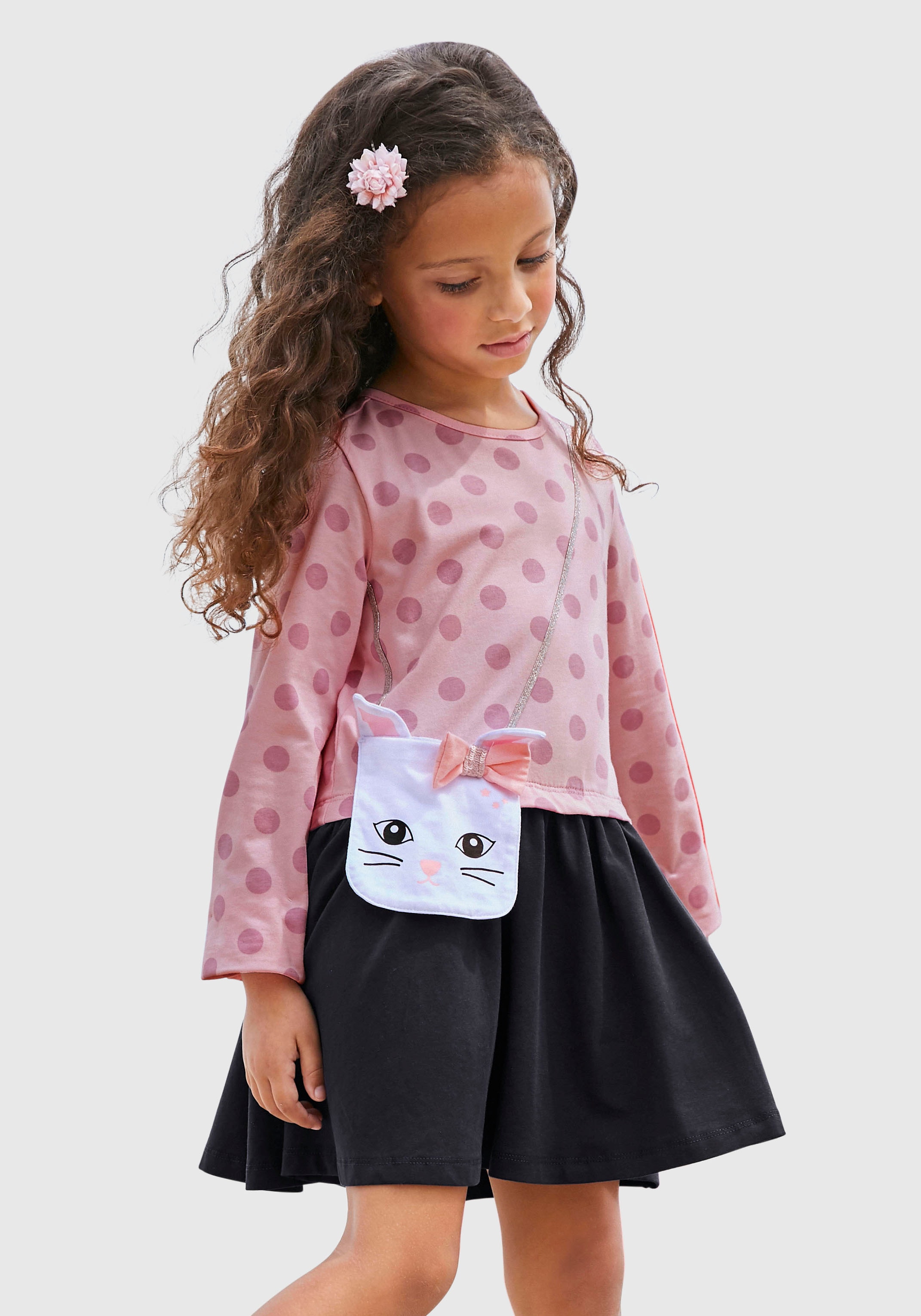 KIDSWORLD Jerseykleid »für kleine Mädchen«, mit appliziertem Glitzerband und kleiner Tasche