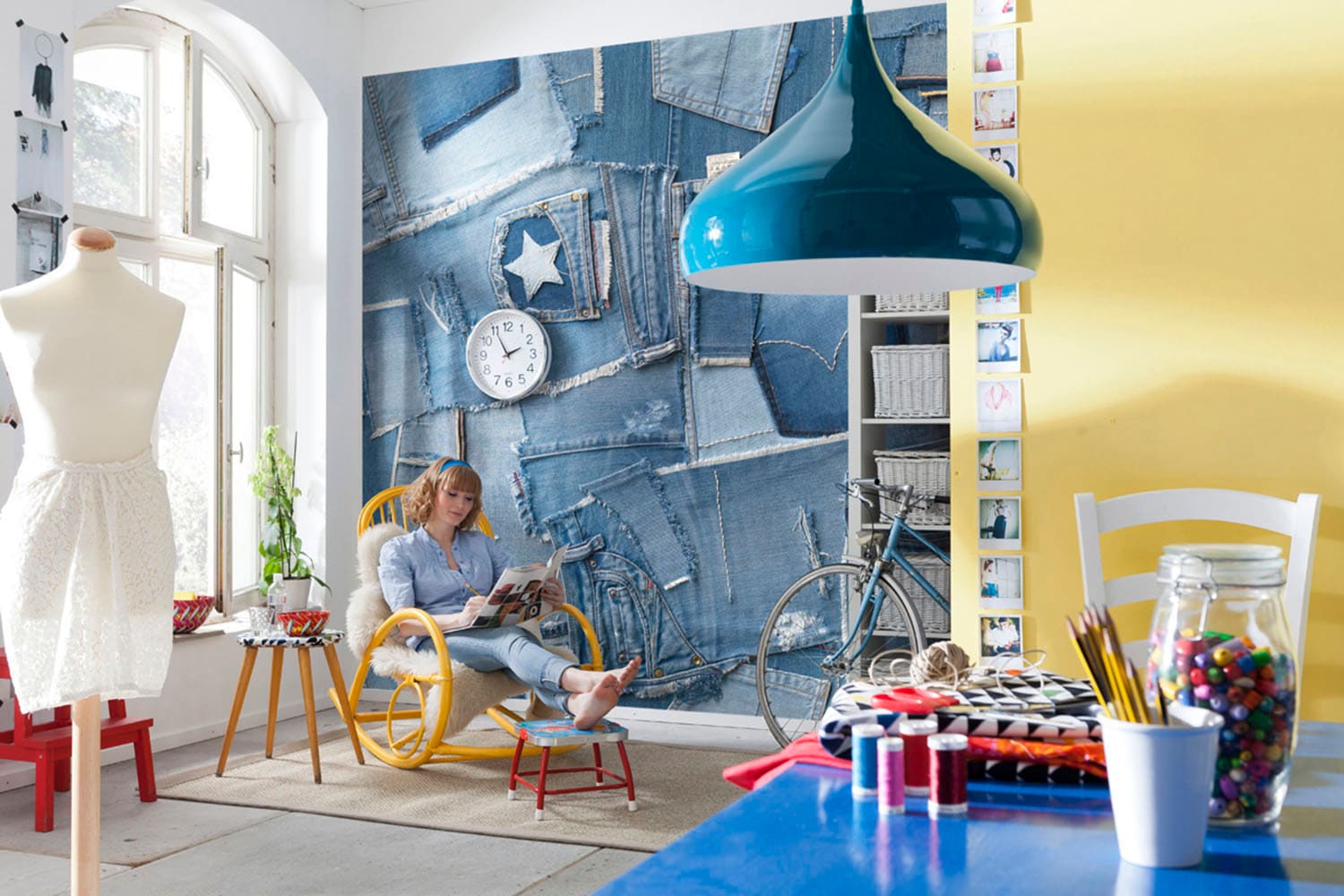 Image of Komar Fototapete "Jeans - Grösse 368 x 254 cm" bedruckt glatt Wohnzimmer, Schlafzimmer