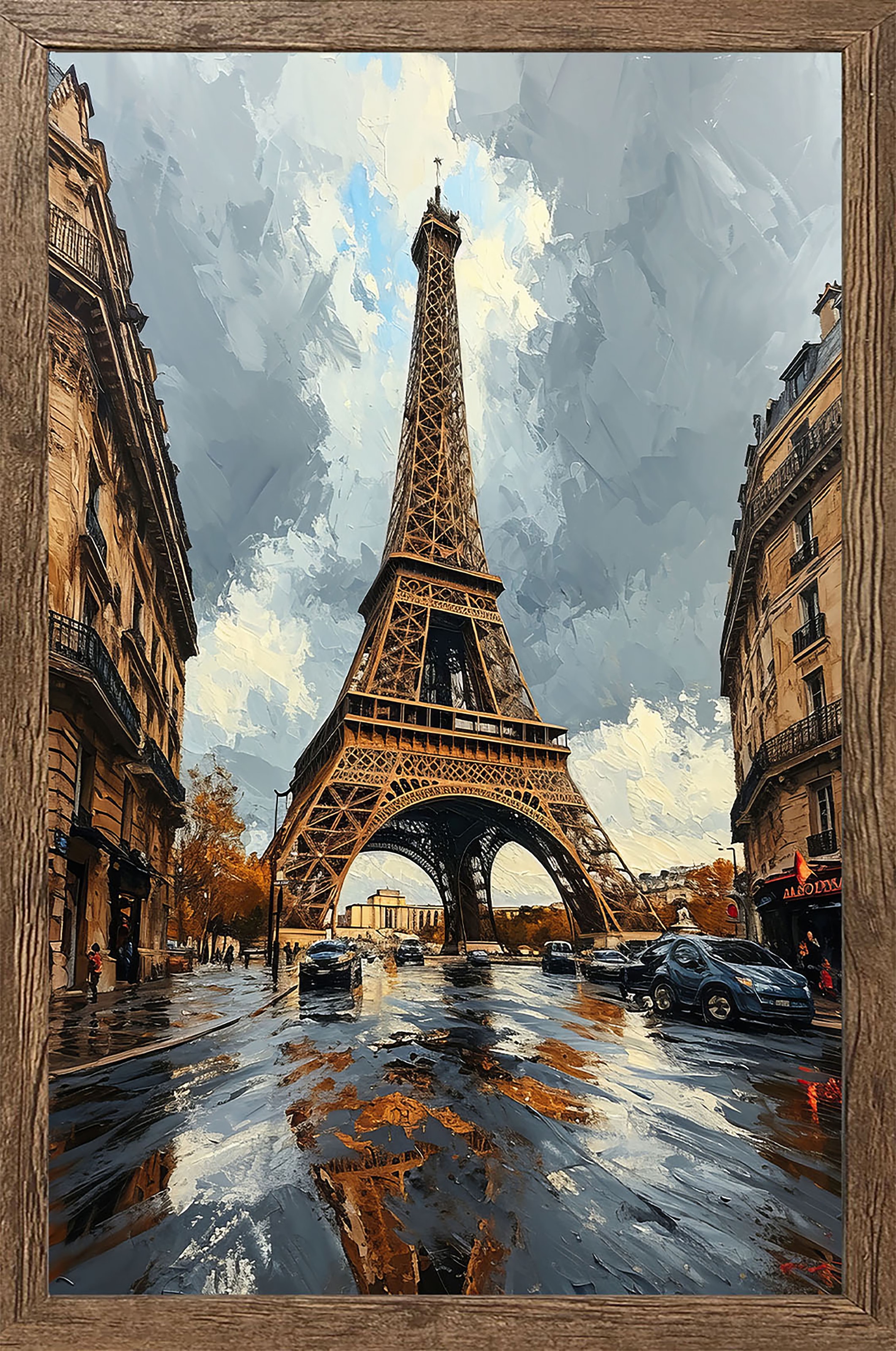 Image of Bönninghoff Bild mit Rahmen "Wandbild gerahmt EIFFELTURM GEMÄLDE 50x70 cm – Paris Skyline im" Europa Frankreich Gebäude Landschaft Paris Stadt 1 Stk. tlg. mit dekorativem Rahmen