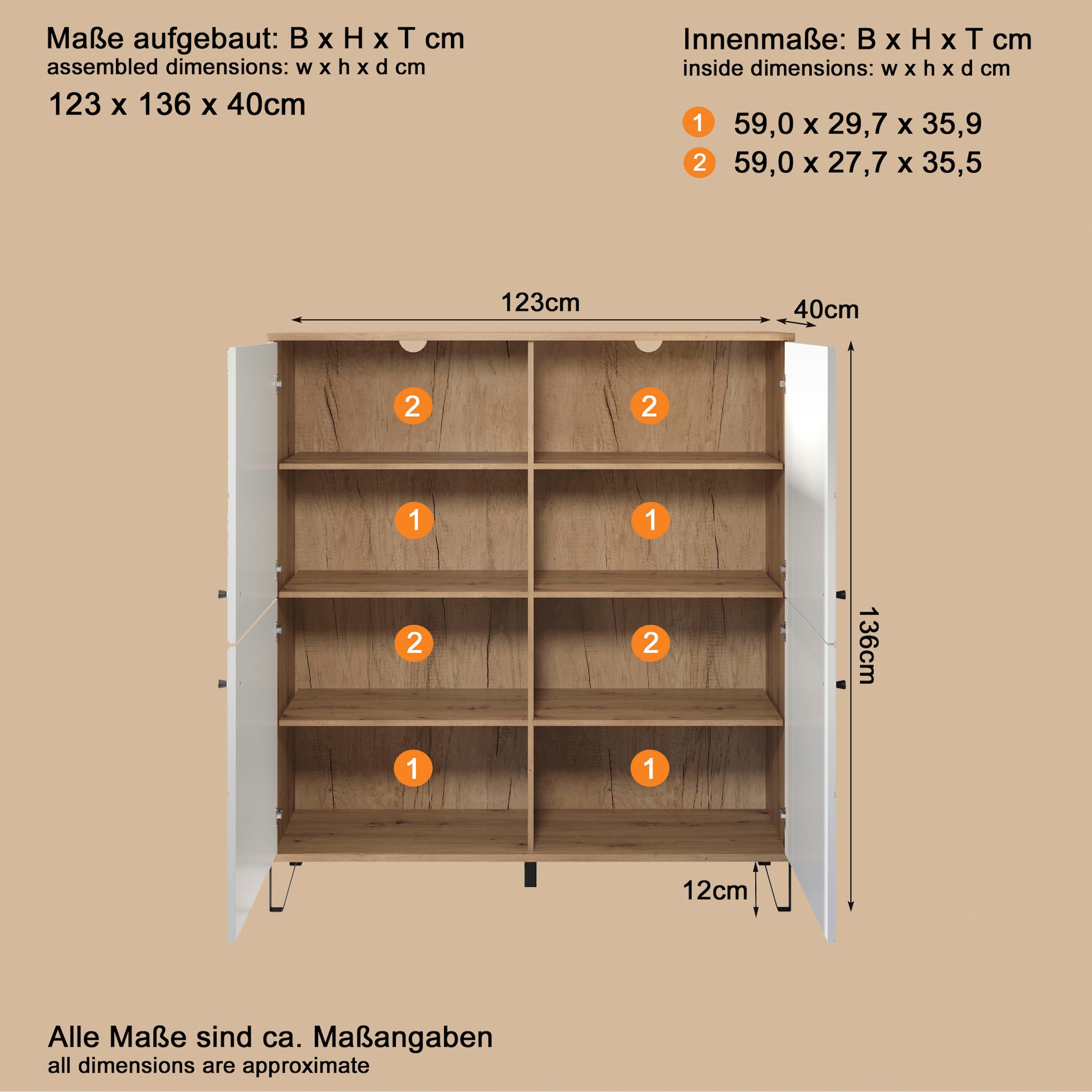 Home affaire Buffet haut »Tarragona« Highboard mit 4 Türen & Soft-Close - (B/T/H) 123/40/136 cm