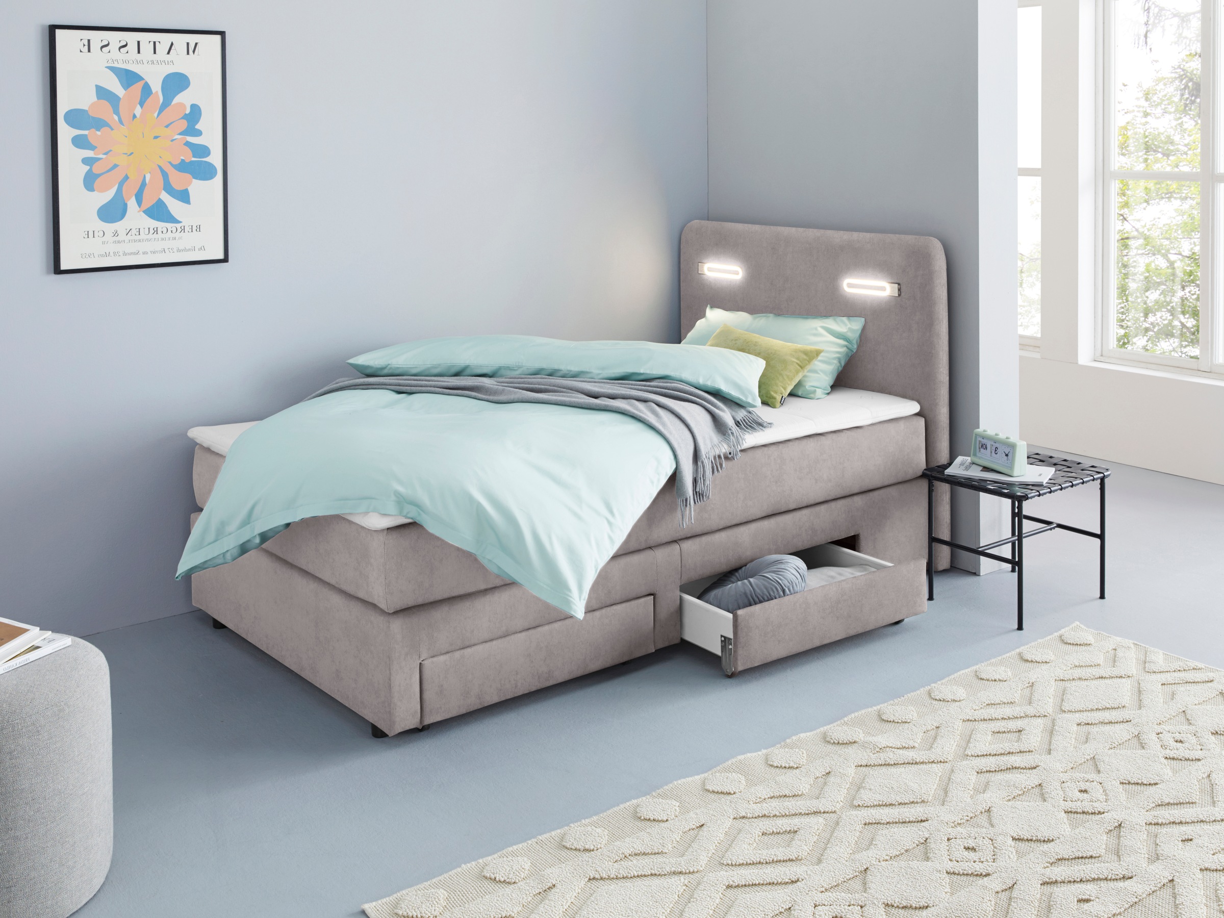 Home affaire Boxbett »Luan« Schubkästen, LED-Beleuchtung und Topper, in Breite 120 cm und 180 cm