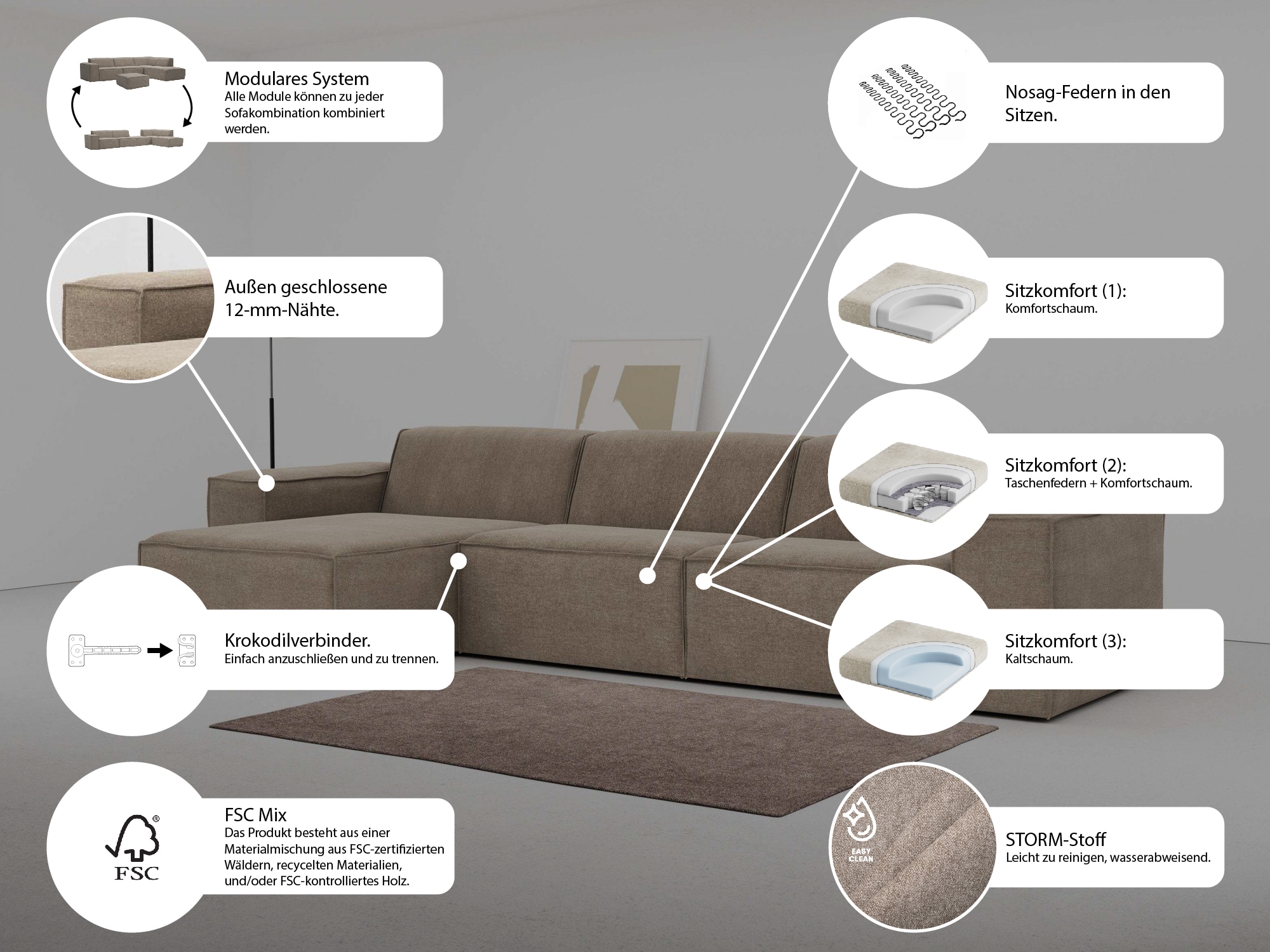 RAUM.ID Sofaelement »Norvid«, modular, wahlweise mit Kaltschaum, Komfortschaum oder Taschenfederkern