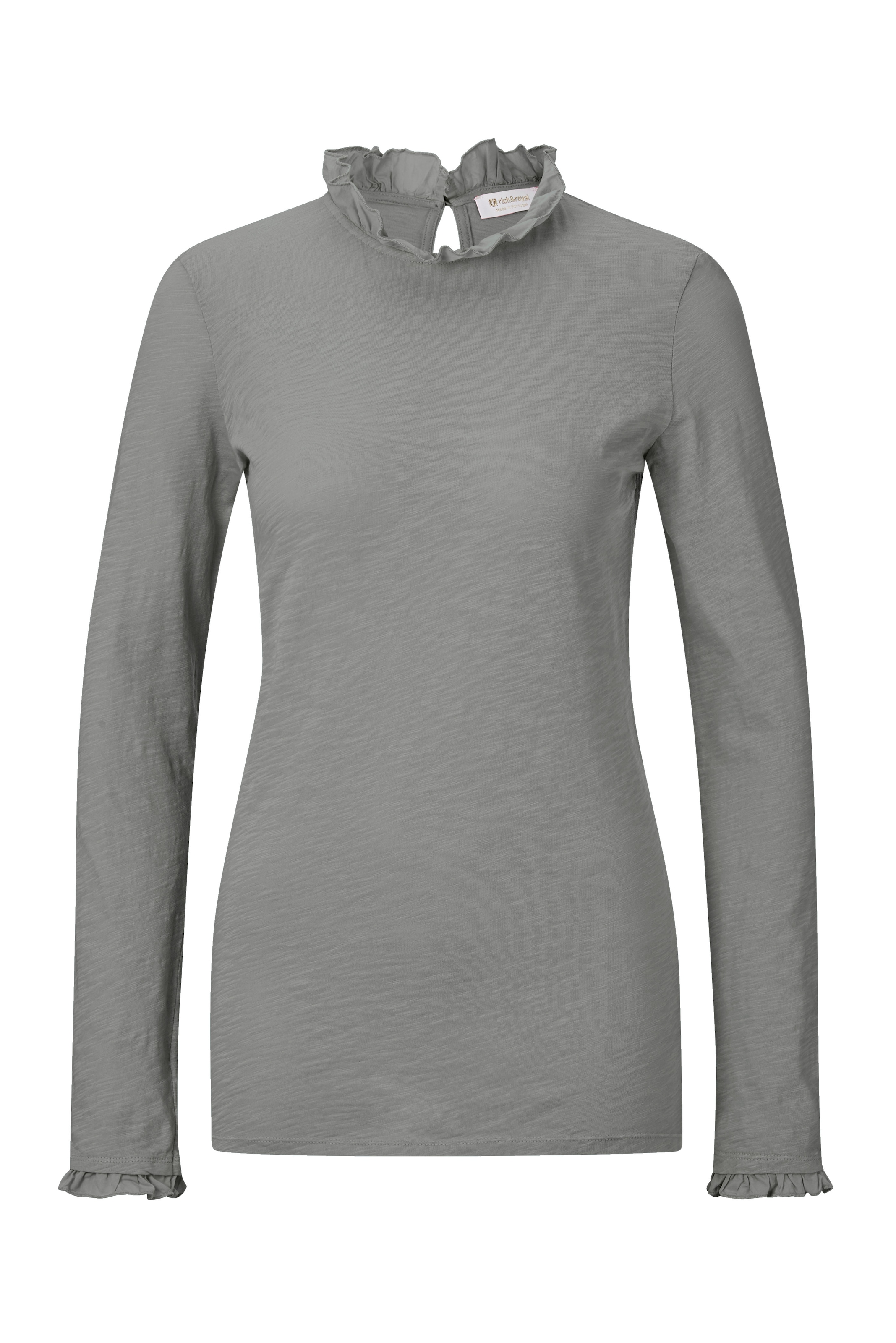 RICHROYAL T-shirt à manches longues »2409 O Slub F LS« mit Rüschenkante an Ausschnitt und Ärmelsaum