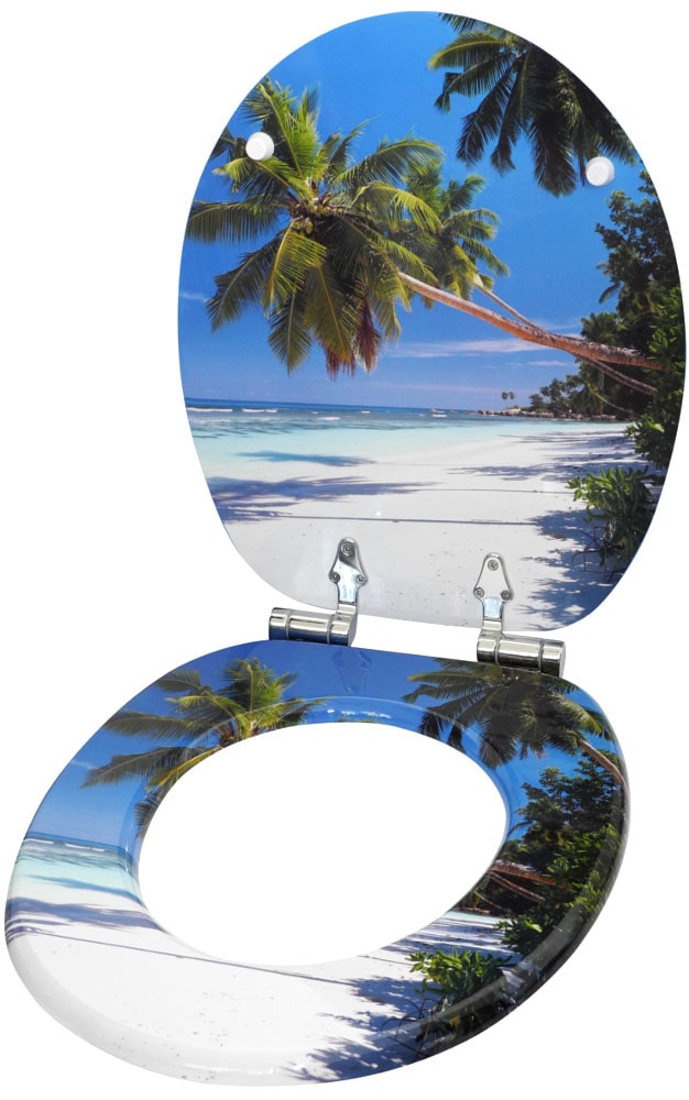 Sanilo Set d'accessoires de salle de bain »Karibik« bestehend aus WC-Sitz, Badteppich, Stöpsel, Seifenspender, WC-Bürste