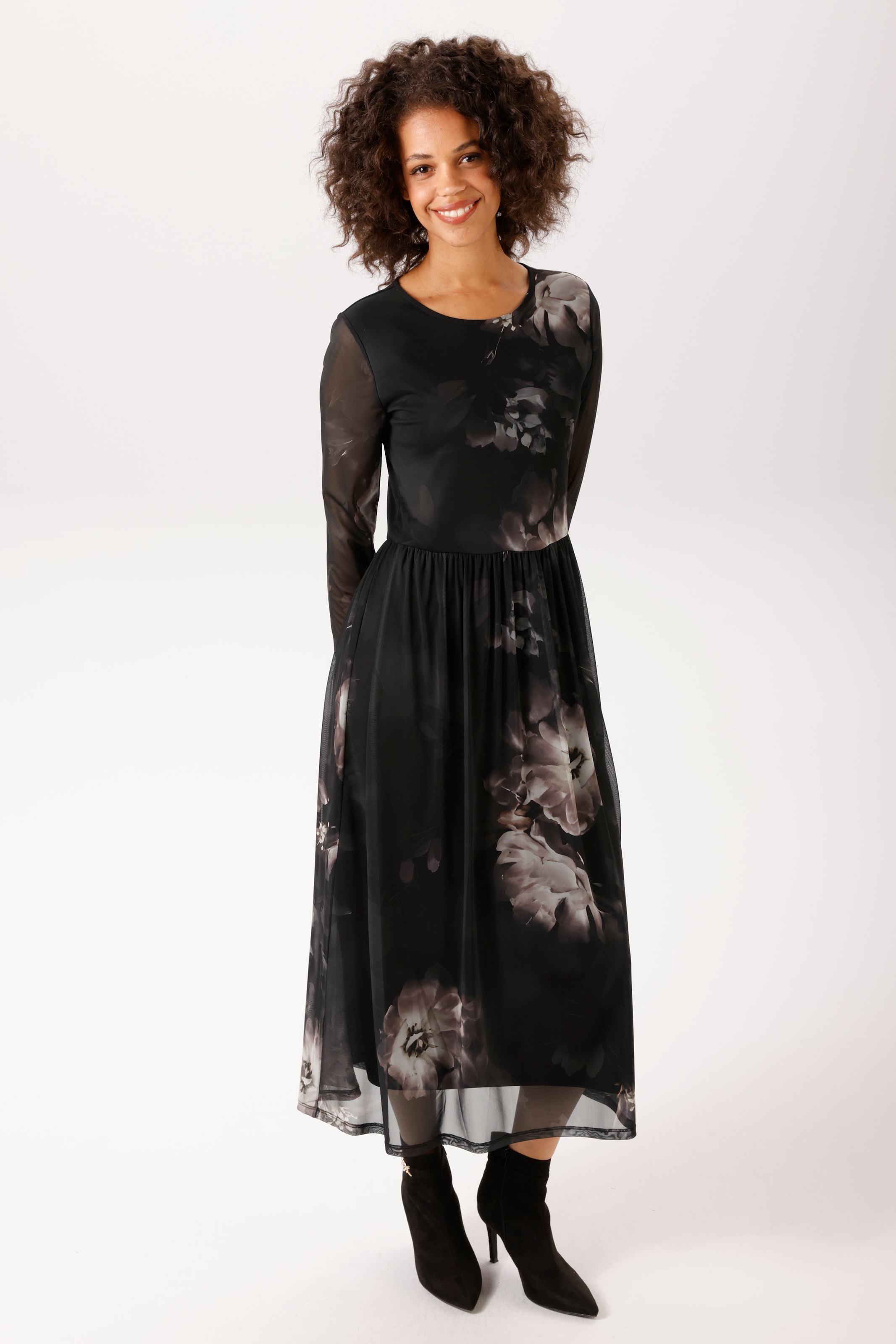 Image of Aniston CASUAL Midikleid mit grossflächigen Batik-Blüten bedruckt - NEUE KOLLEKTION