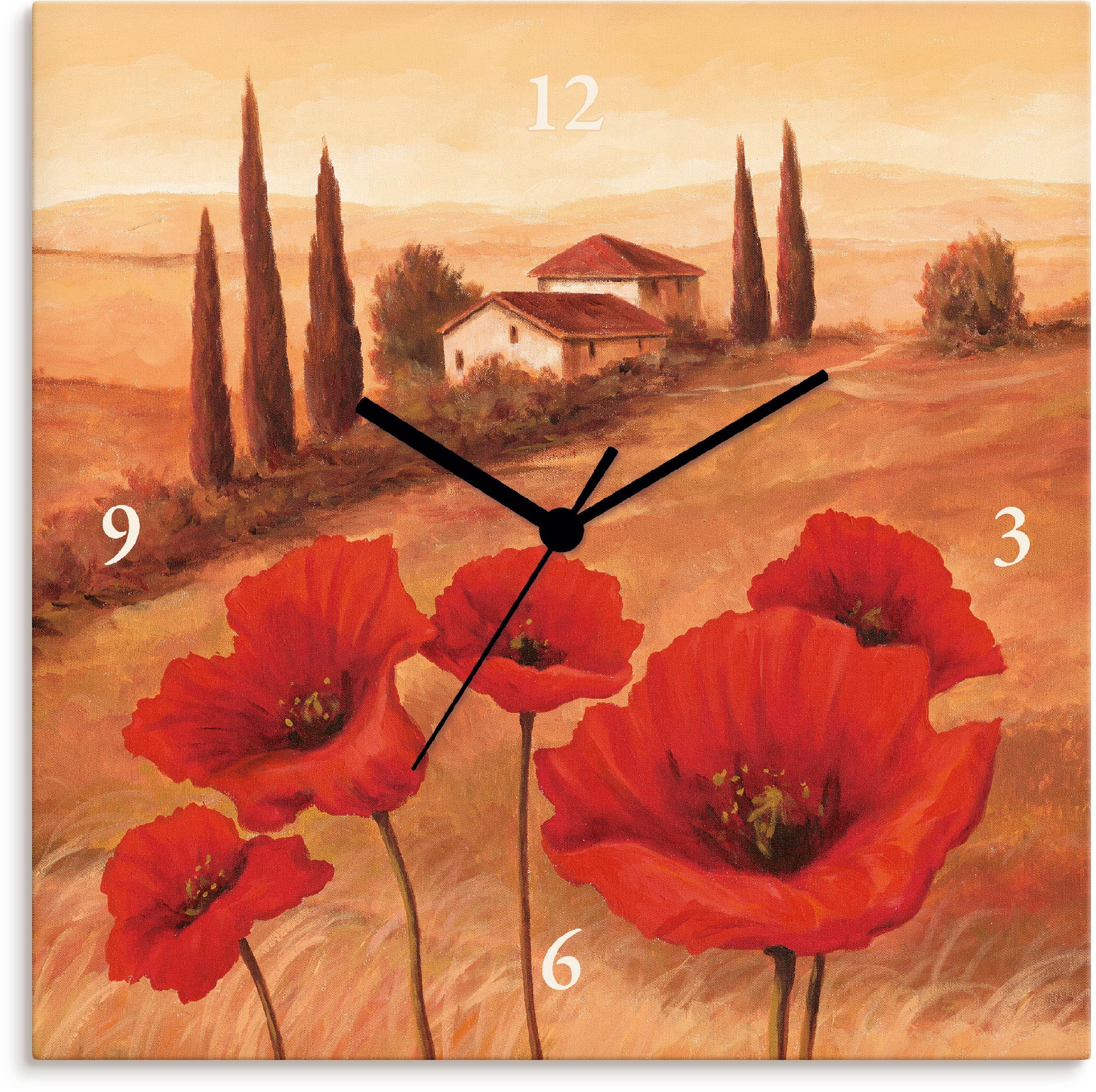Image of Artland Wanduhr »Mohnblumen in der Toskana«, lautlos, ohne Tickgeräusche, nicht tickend, geräuschlos - wählbar: Funkuhr o. Quarzuhr, moderne Uhr für Wohnzimmer, Küche etc. - Stil: modern bei Ackermann Versand Schweiz
