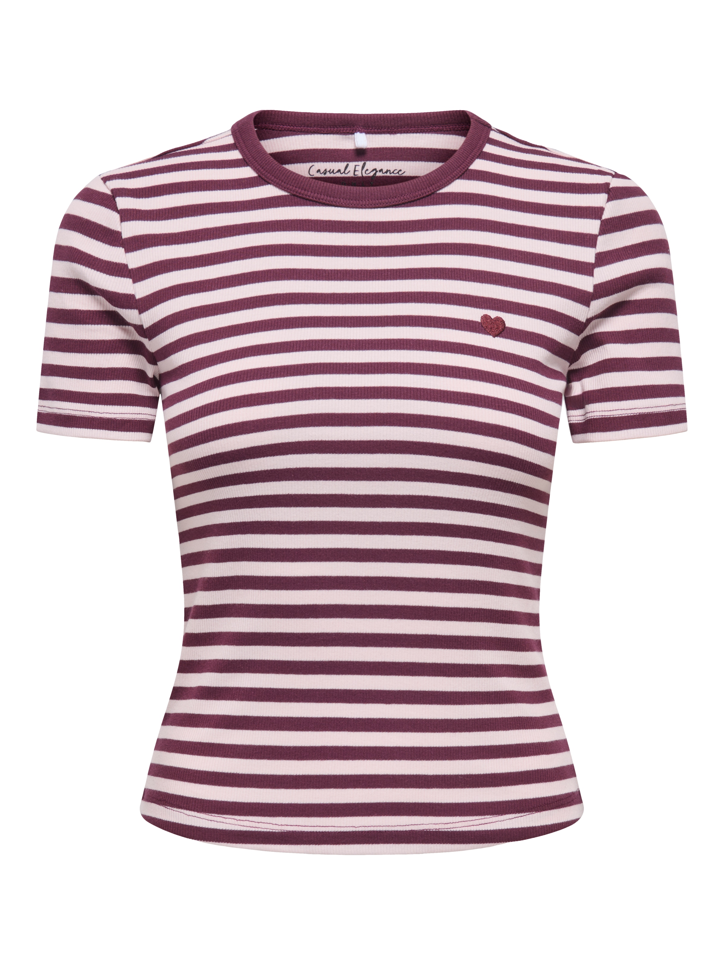 ONLY T-shirt à manches courtes »ONLVAL S/S O-NECK STRIPE TOP JRS« mélange de coton, coupe régulière, petite broderie cœur