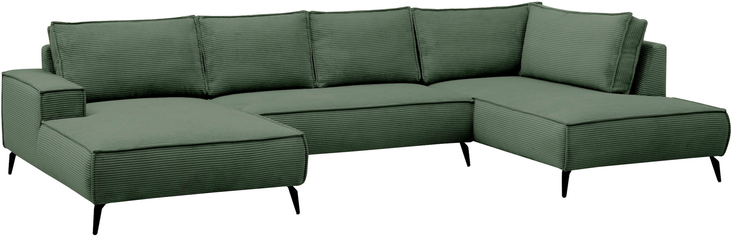 Home affaire Paysage de salon »TVINNU, moderne U-Form, Couch in Cord oder Webstoff in Leinenoptik« Recamiere rechts/links, schwarze Metallfüsse, bequeme Sitz-/Liegefläche